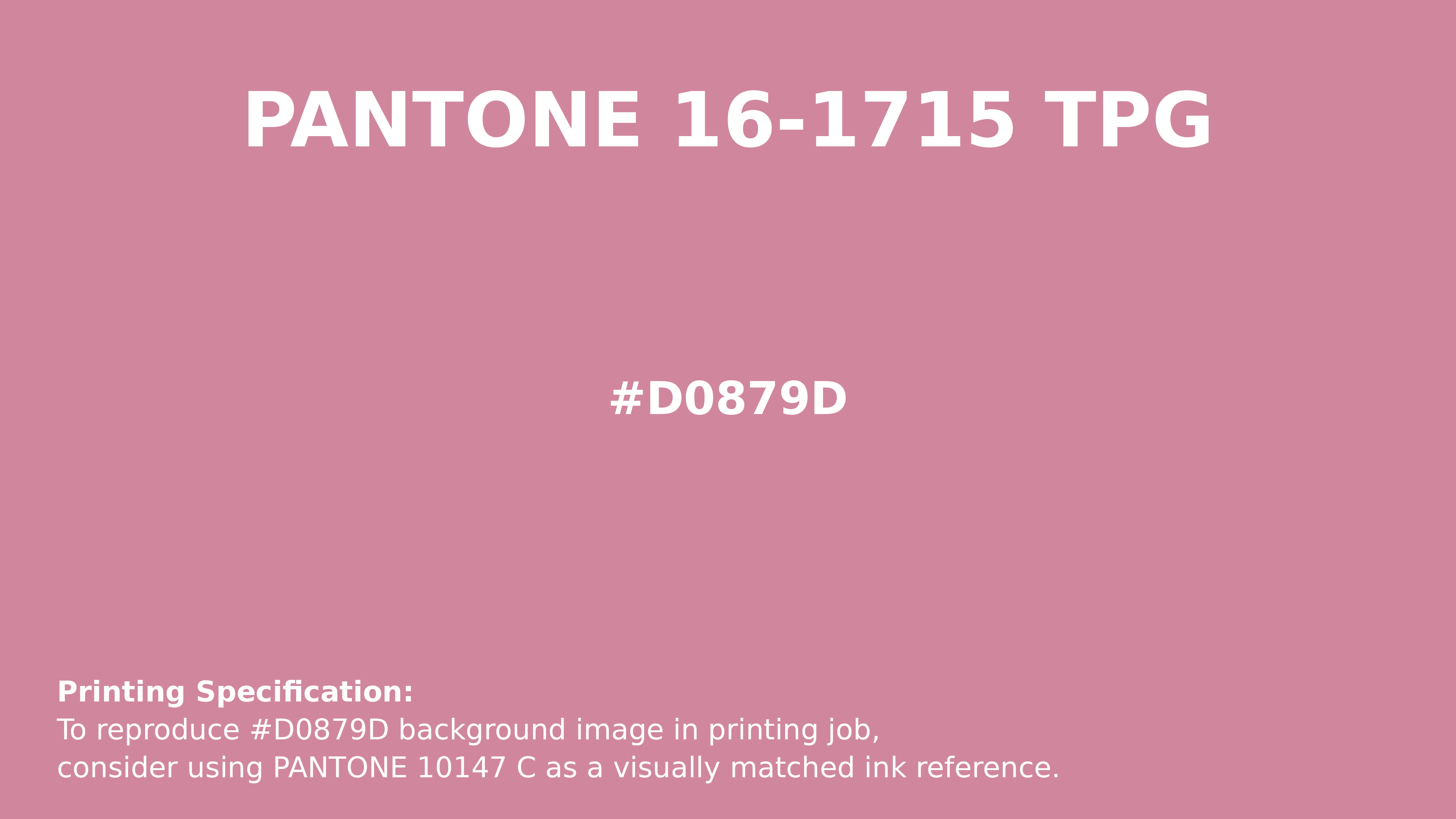 Professional Pantone color reference guide for Pantone 16-1715 Tpg Wild Rose Color | Hex color Code #d0879d. Perfect for printing specifications and color matching in production. #pantone #colormatching #printing #d0879d
