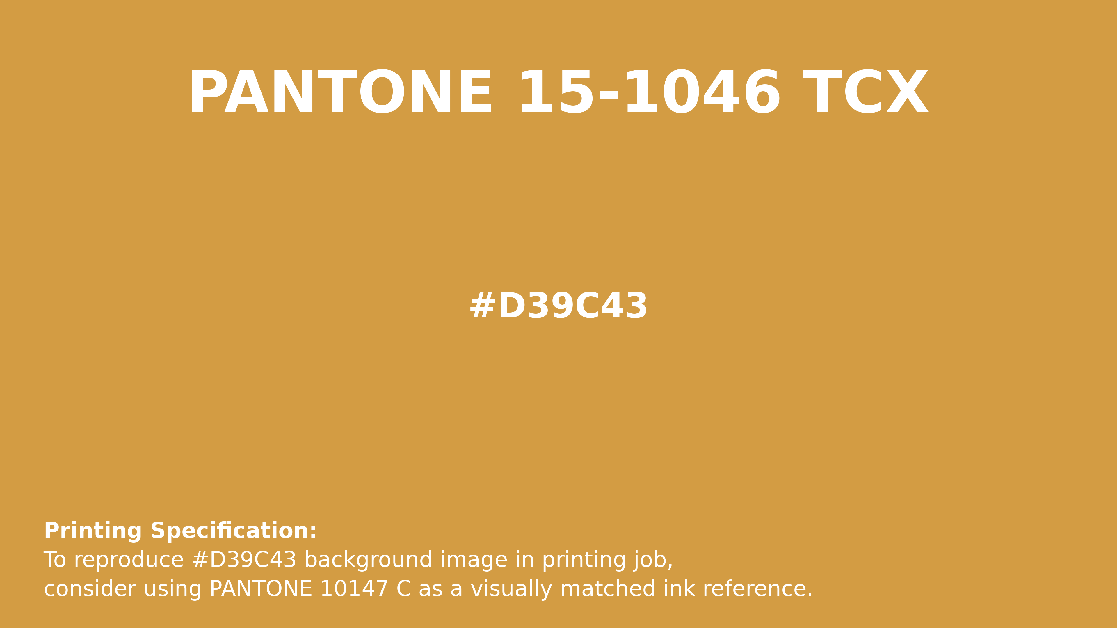Professional Pantone color reference guide for Pantone 15-1046 Tcx Mineral Yellow Color | Hex color Code #d39c43. Perfect for printing specifications and color matching in production. #pantone #colormatching #printing #d39c43