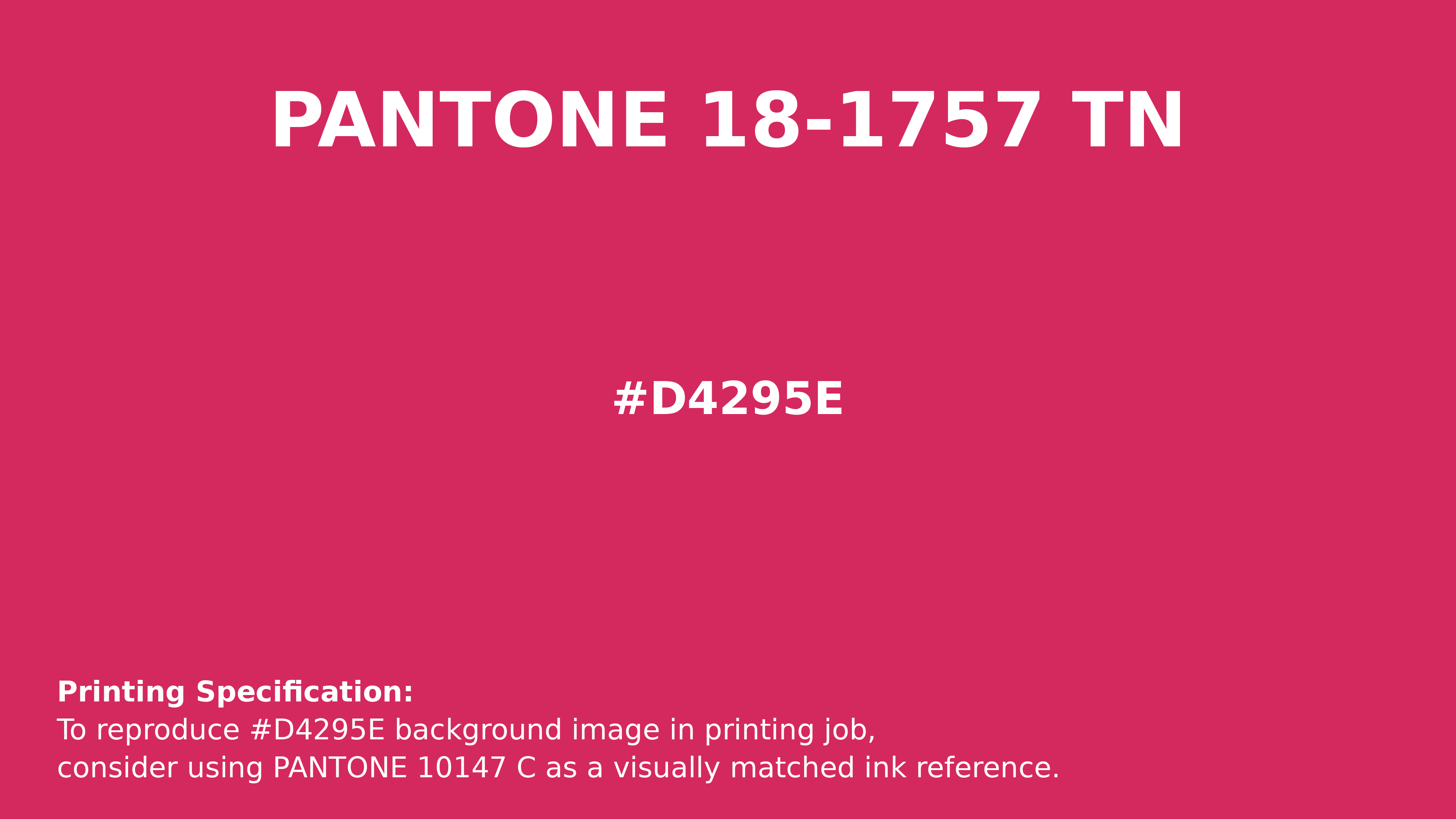 Professional Pantone color reference guide for Pantone 18-1757 Tn Sparkling Cosmo Color | Hex color Code #d4295e. Perfect for printing specifications and color matching in production. #pantone #colormatching #printing #d4295e