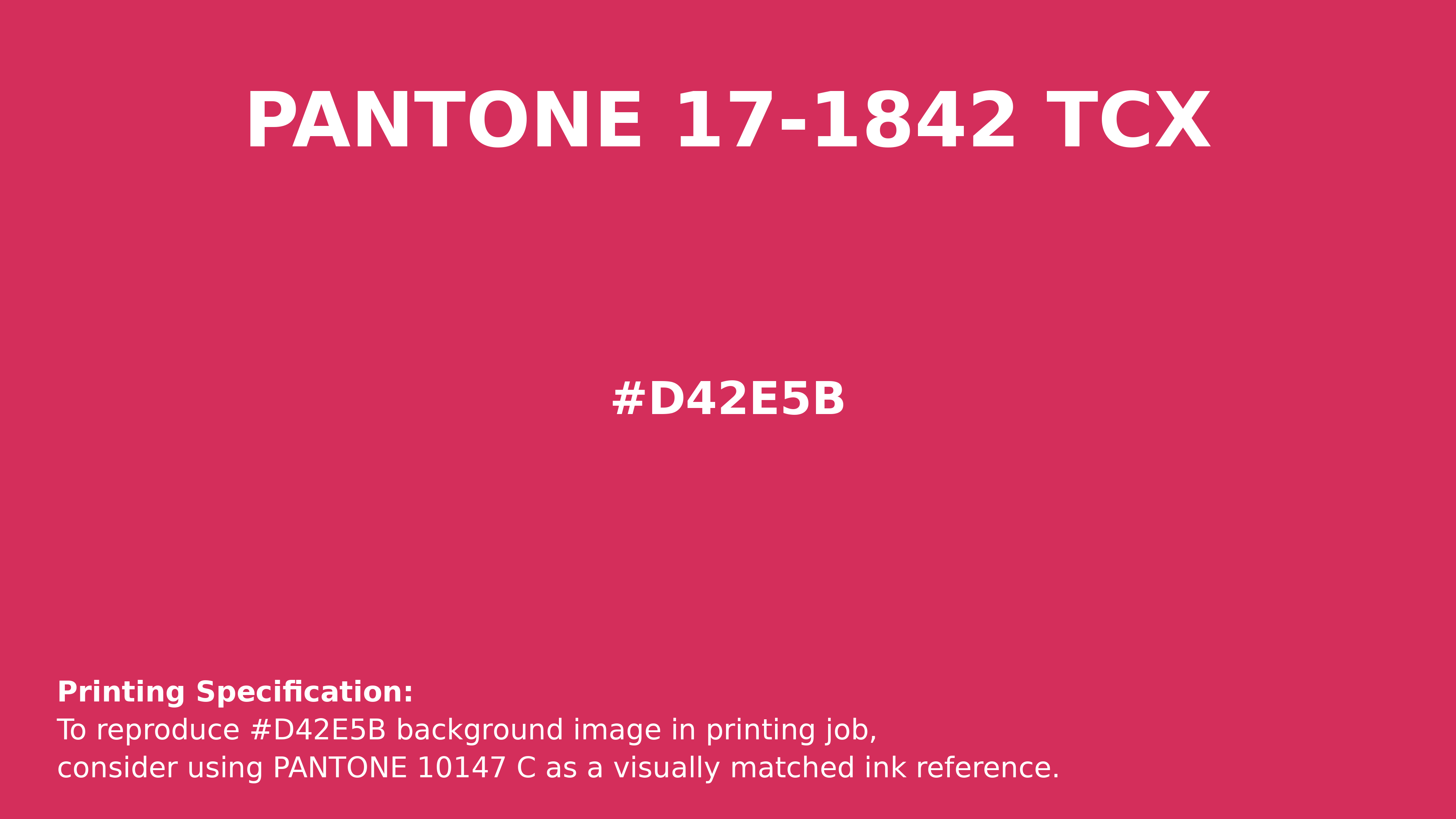 Professional Pantone color reference guide for Pantone 17-1842 Tcx Azalea Color | Hex color Code #d42e5b. Perfect for printing specifications and color matching in production. #pantone #colormatching #printing #d42e5b
