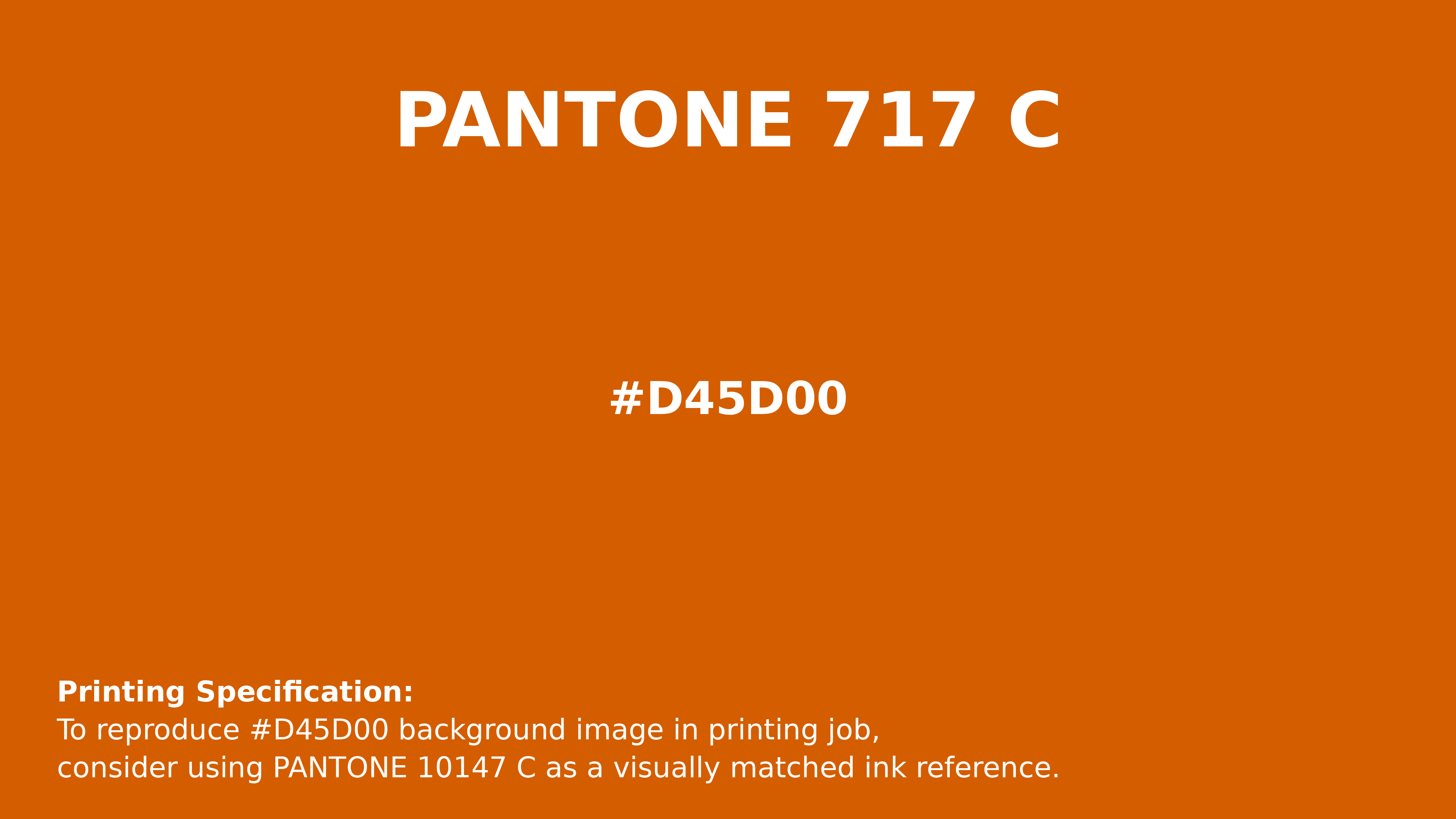 Professional Pantone color reference guide for Pantone 717 C Color | Hex color Code #d45d00. Perfect for printing specifications and color matching in production. #pantone #colormatching #printing #d45d00