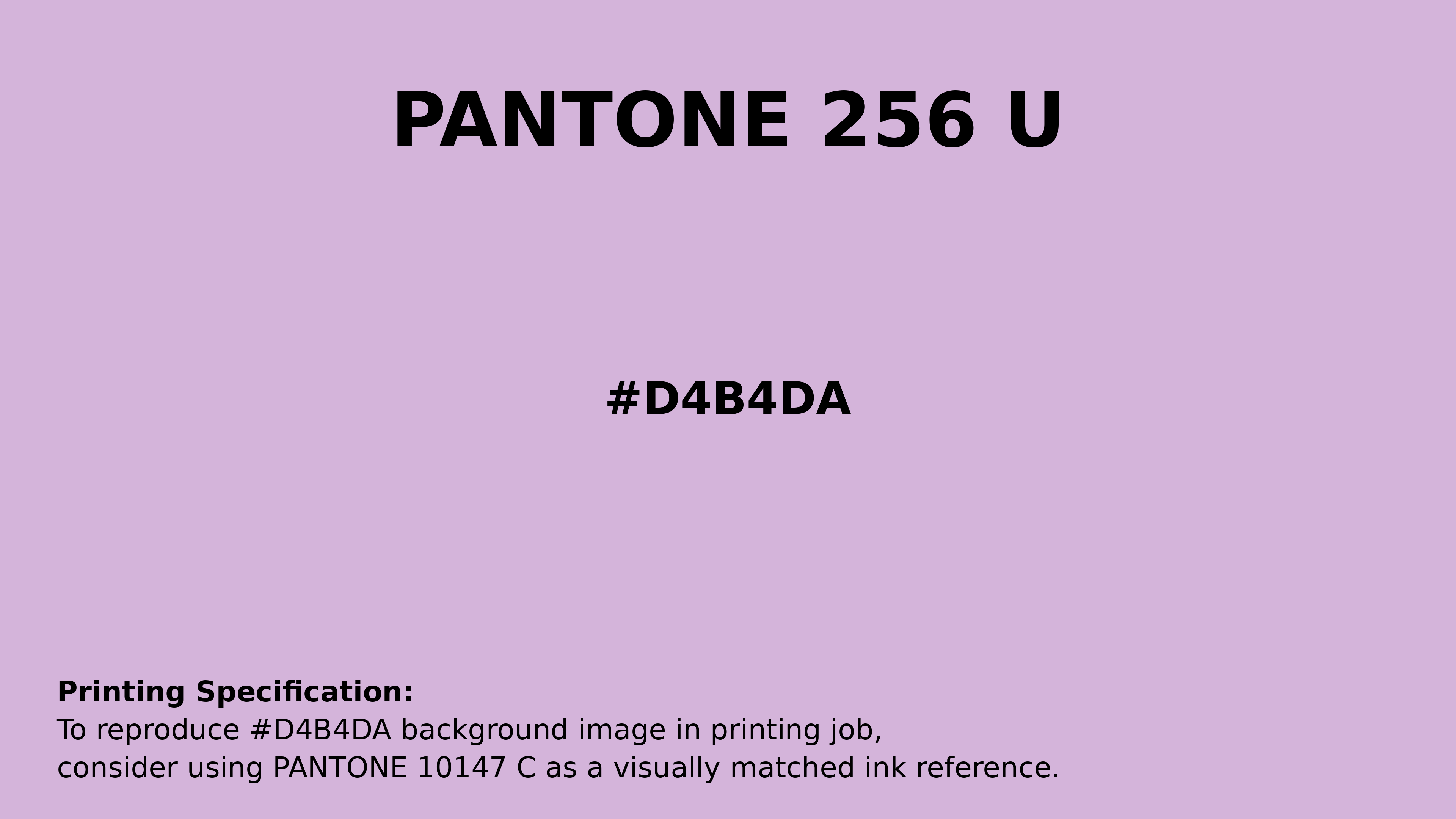 Professional Pantone color reference guide for Pantone 256 U Color | Hex color Code #d4b4da. Perfect for printing specifications and color matching in production. #pantone #colormatching #printing #d4b4da