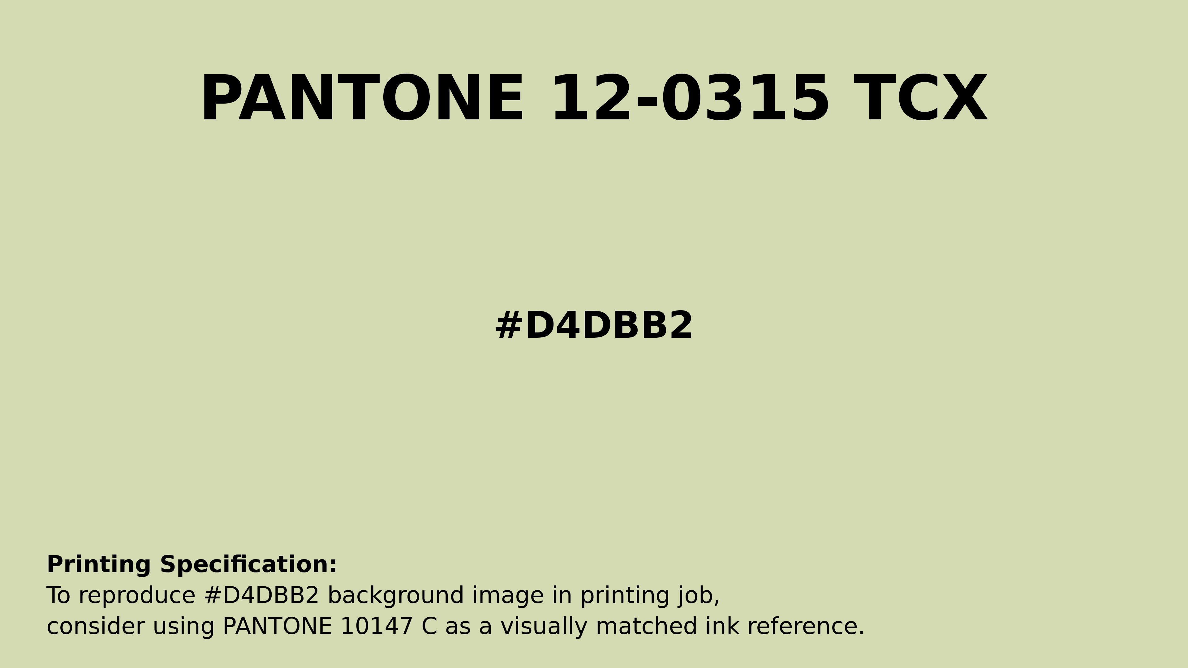 Professional Pantone color reference guide for Pantone 12-0315 Tcx White Jade Color | Hex color Code #d4dbb2. Perfect for printing specifications and color matching in production. #pantone #colormatching #printing #d4dbb2