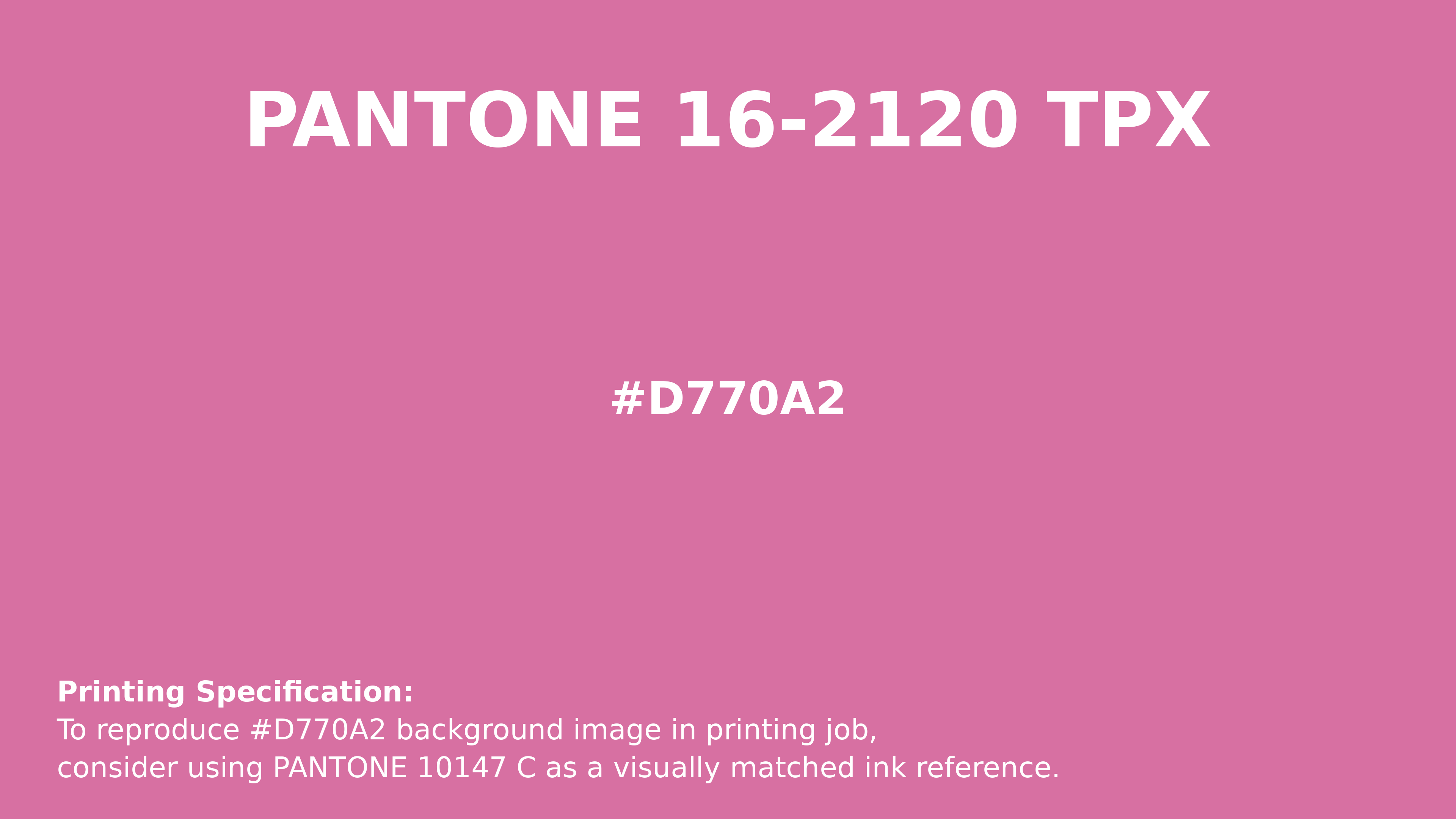 Professional Pantone color reference guide for Pantone 16-2120 Tpx Wild Orchid Color | Hex color Code #d770a2. Perfect for printing specifications and color matching in production. #pantone #colormatching #printing #d770a2