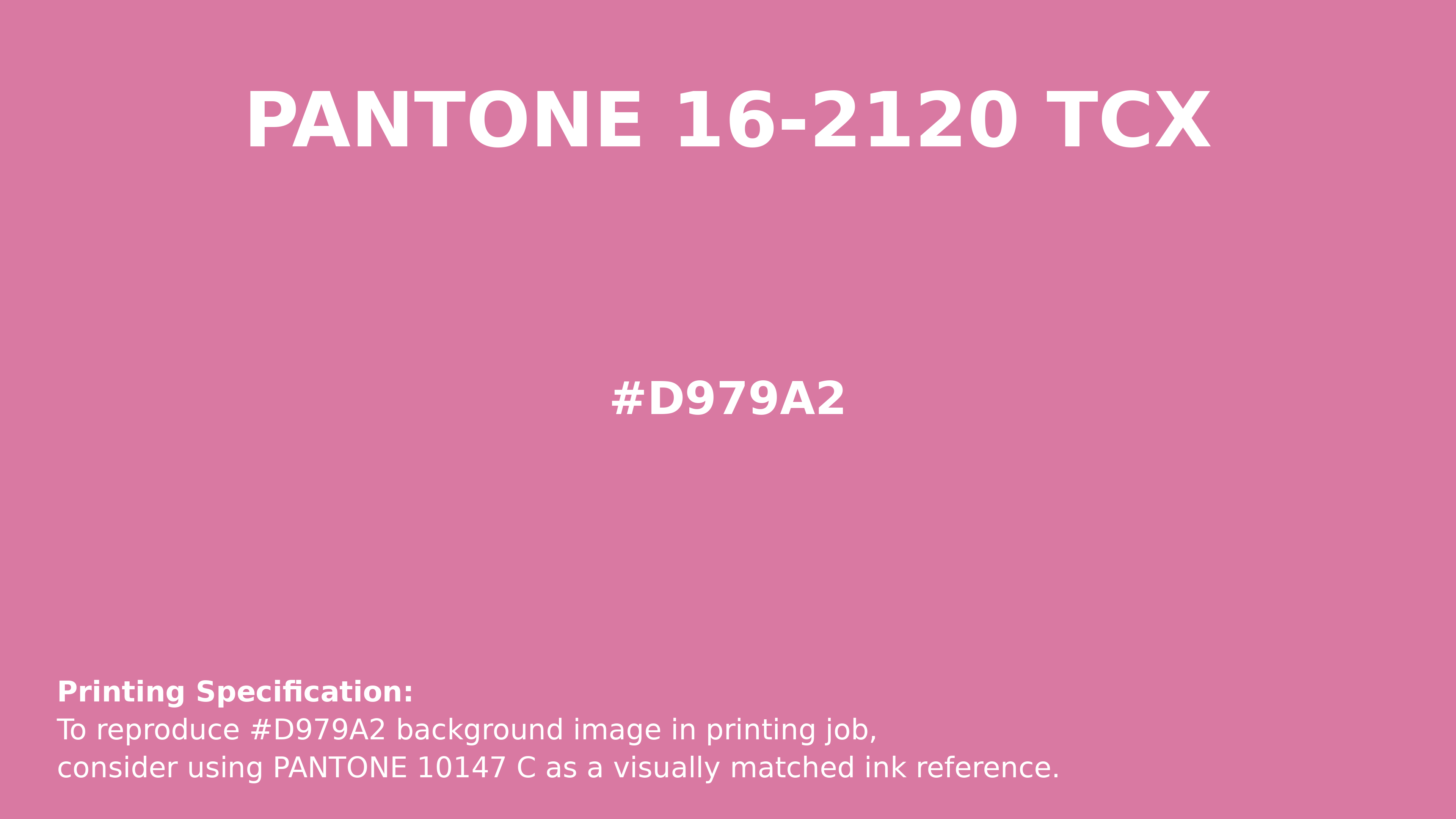 Professional Pantone color reference guide for Pantone 16-2120 Tcx Wild Orchid Color | Hex color Code #d979a2. Perfect for printing specifications and color matching in production. #pantone #colormatching #printing #d979a2