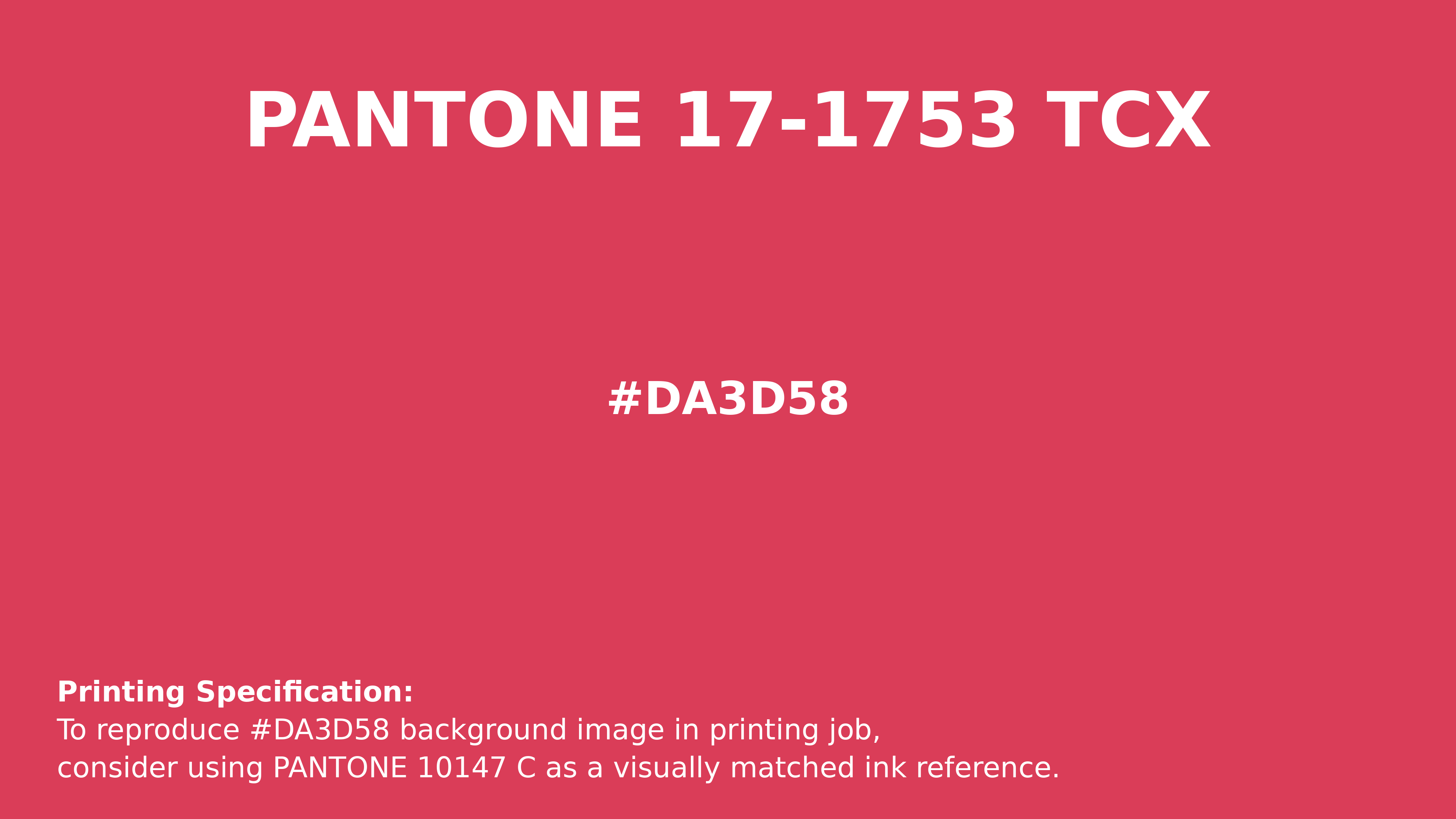 Professional Pantone color reference guide for Pantone 17-1753 Tcx Geranium Color | Hex color Code #da3d58. Perfect for printing specifications and color matching in production. #pantone #colormatching #printing #da3d58