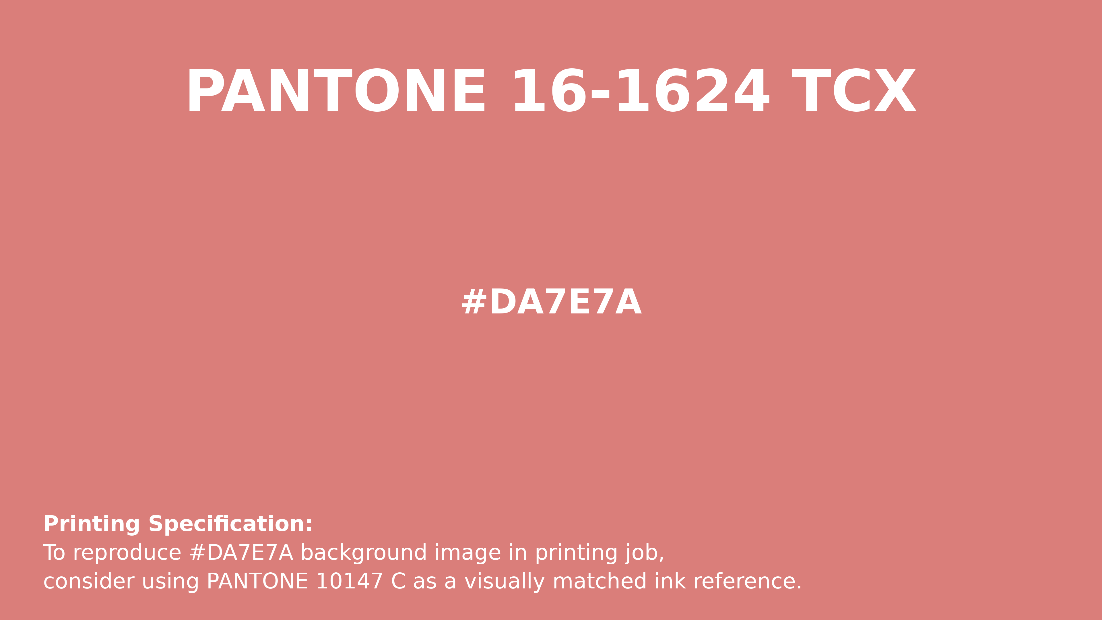Professional Pantone color reference guide for Pantone 16-1624 Tcx Lantana Color | Hex color Code #da7e7a. Perfect for printing specifications and color matching in production. #pantone #colormatching #printing #da7e7a