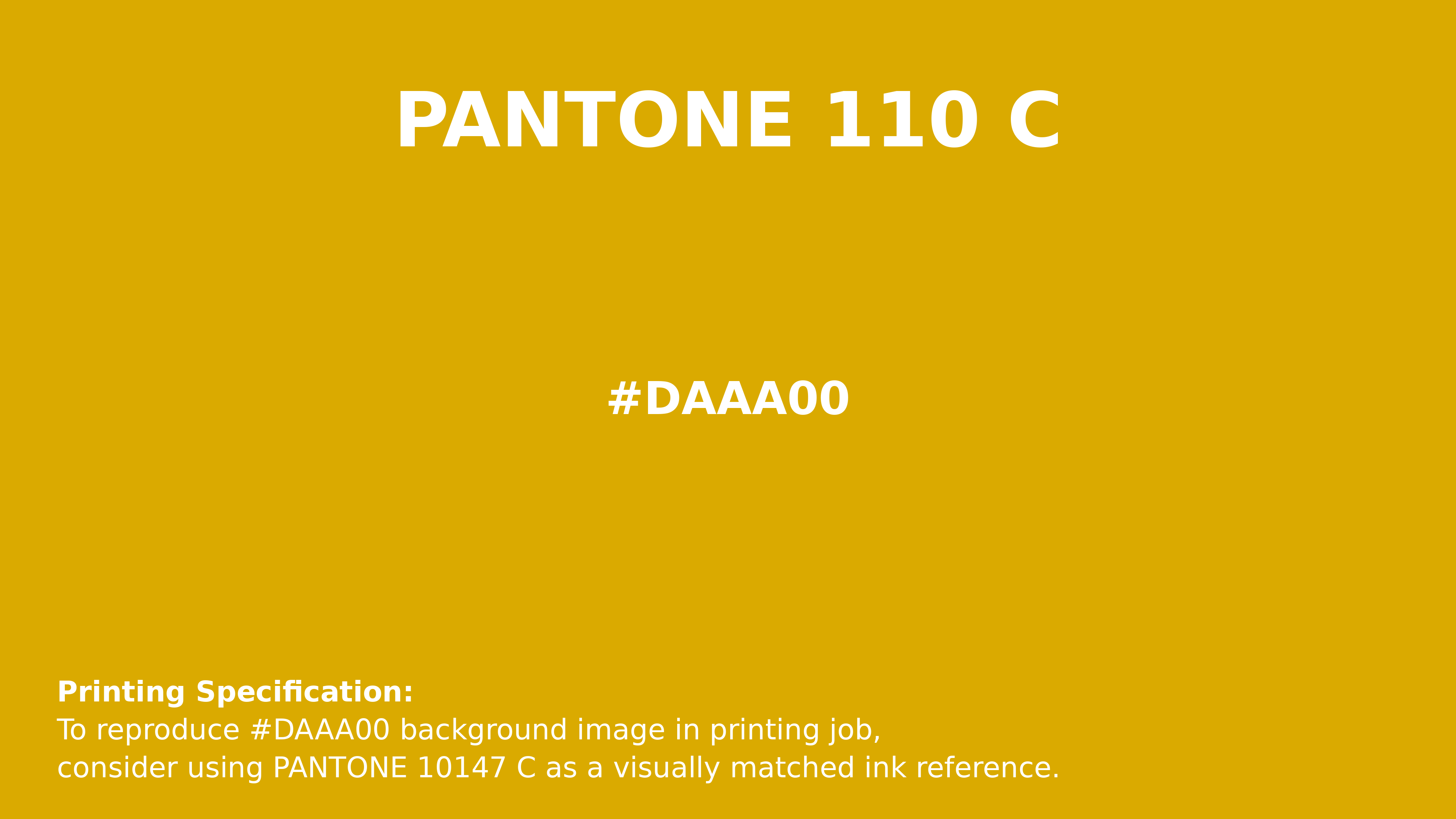 Professional Pantone color reference guide for Pantone 110 C Color | Hex color Code #daaa00. Perfect for printing specifications and color matching in production. #pantone #colormatching #printing #daaa00