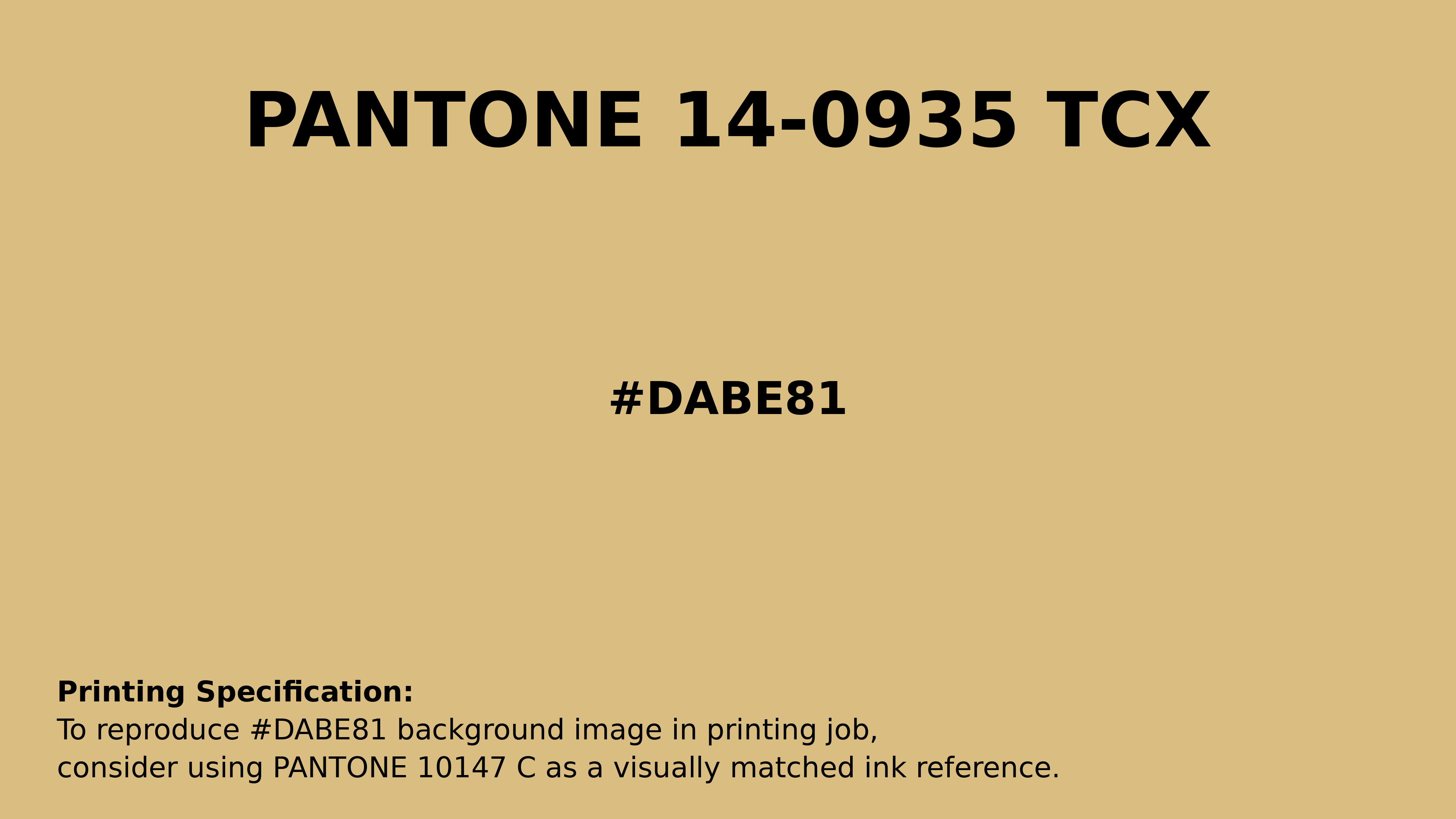Professional Pantone color reference guide for Pantone 14-0935 Tcx Jojoba Color | Hex color Code #dabe81. Perfect for printing specifications and color matching in production. #pantone #colormatching #printing #dabe81