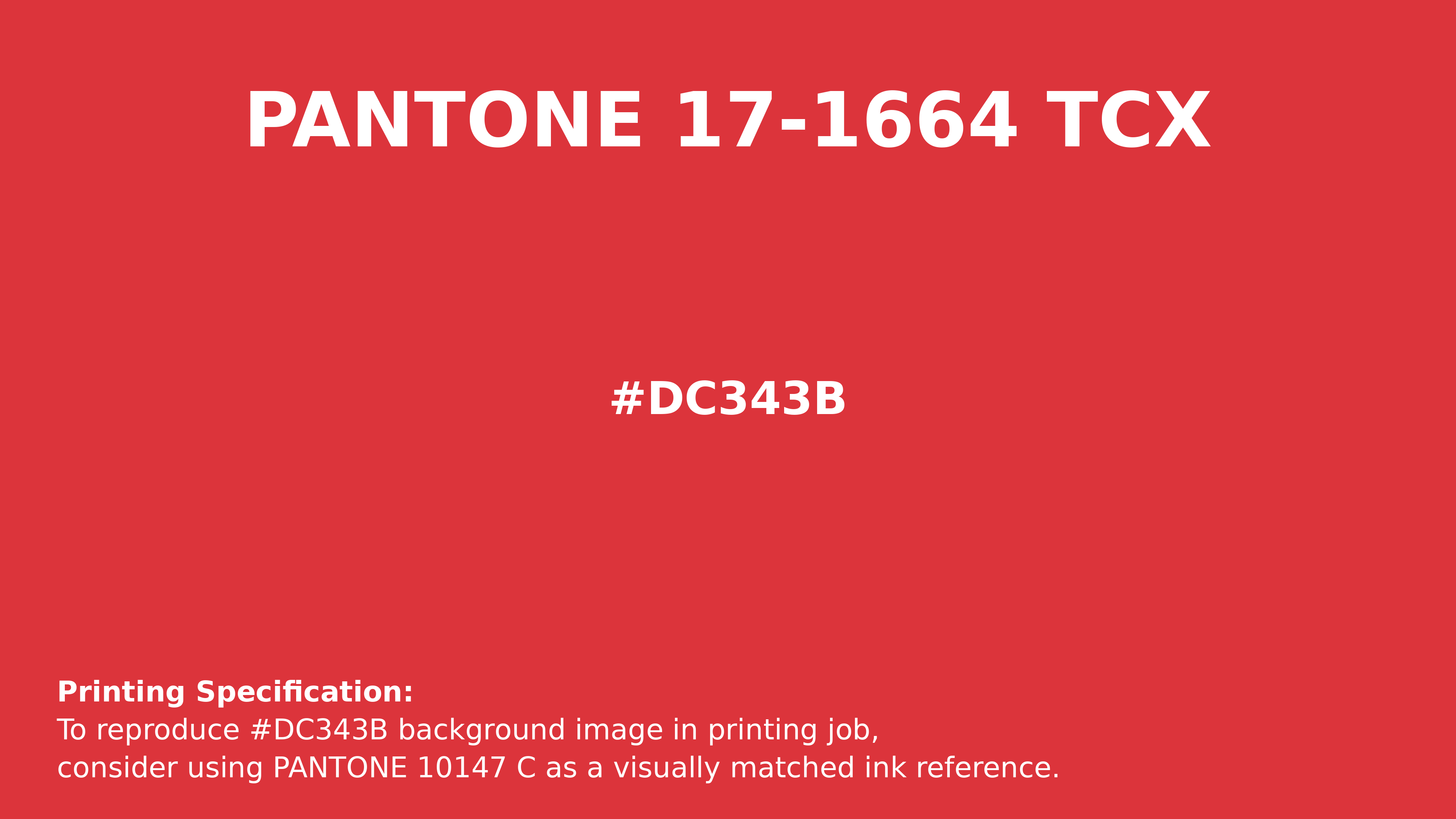 Professional Pantone color reference guide for Pantone 17-1664 Tcx Poppy Red Color | Hex color Code #dc343b. Perfect for printing specifications and color matching in production. #pantone #colormatching #printing #dc343b