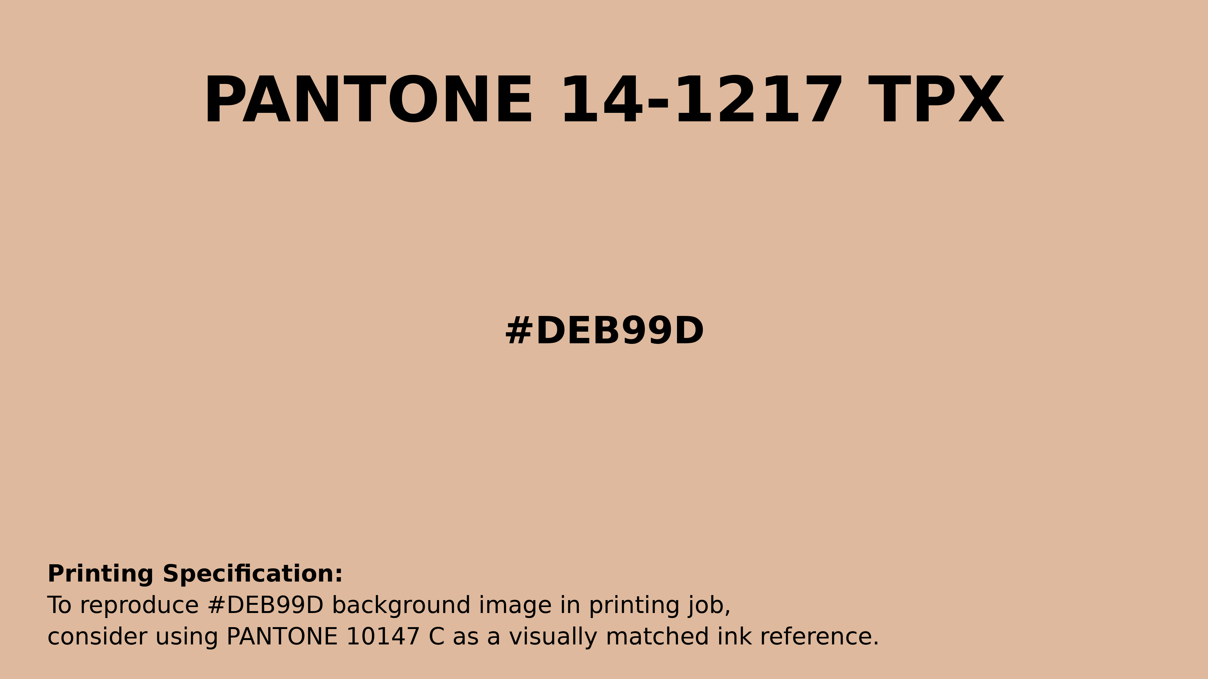 Professional Pantone color reference guide for Pantone 14-1217 Tpx Amberlight Color | Hex color Code #deb99d. Perfect for printing specifications and color matching in production. #pantone #colormatching #printing #deb99d
