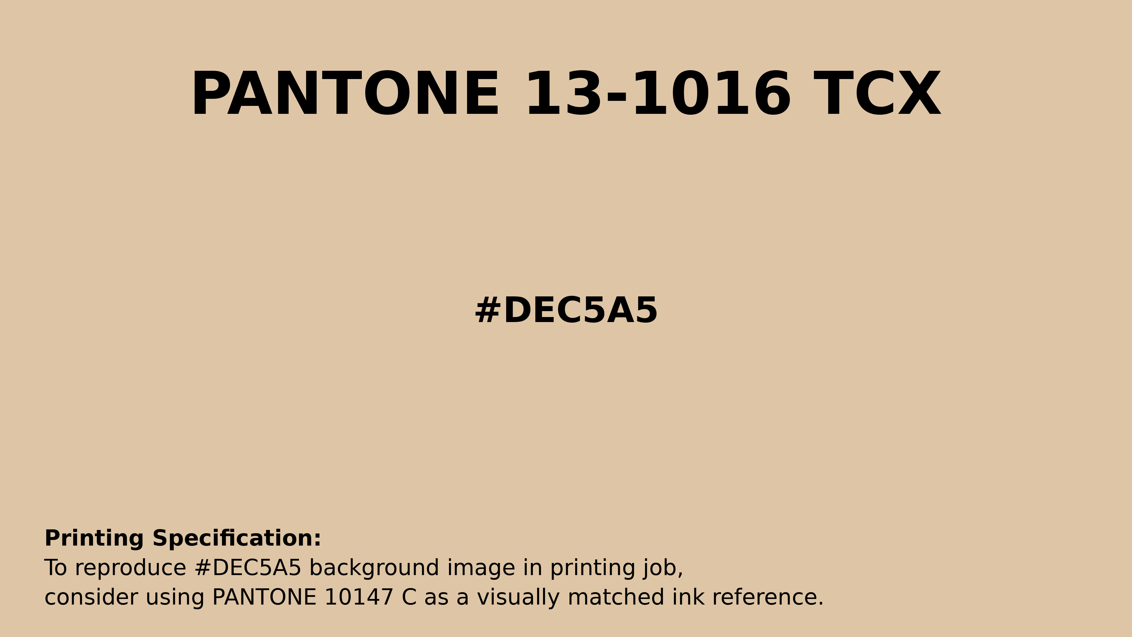 Professional Pantone color reference guide for Pantone 13-1016 Tcx Wheat Color | Hex color Code #dec5a5. Perfect for printing specifications and color matching in production. #pantone #colormatching #printing #dec5a5