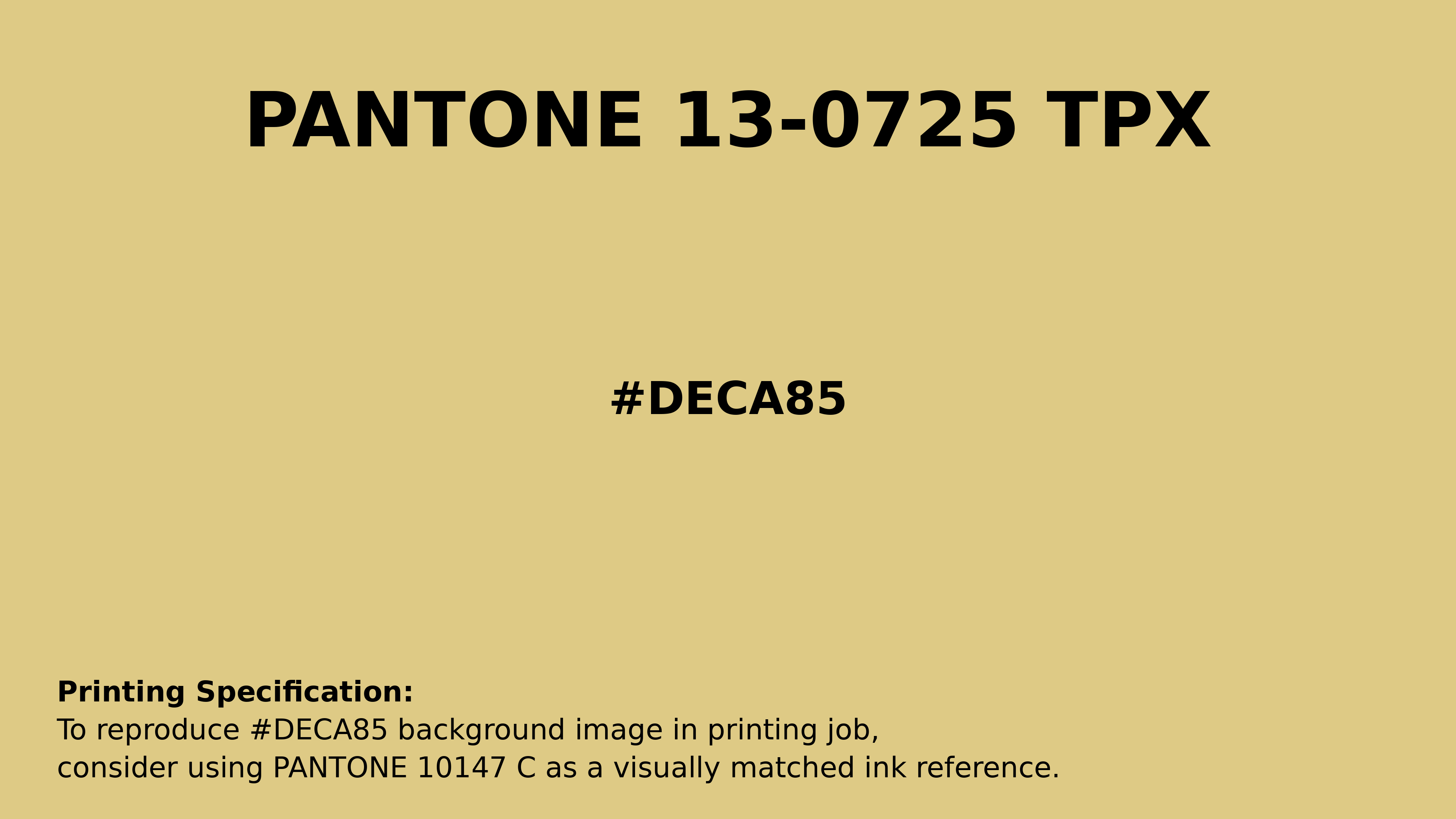 Professional Pantone color reference guide for Pantone 13-0725 Tpx Raffia Color | Hex color Code #deca85. Perfect for printing specifications and color matching in production. #pantone #colormatching #printing #deca85