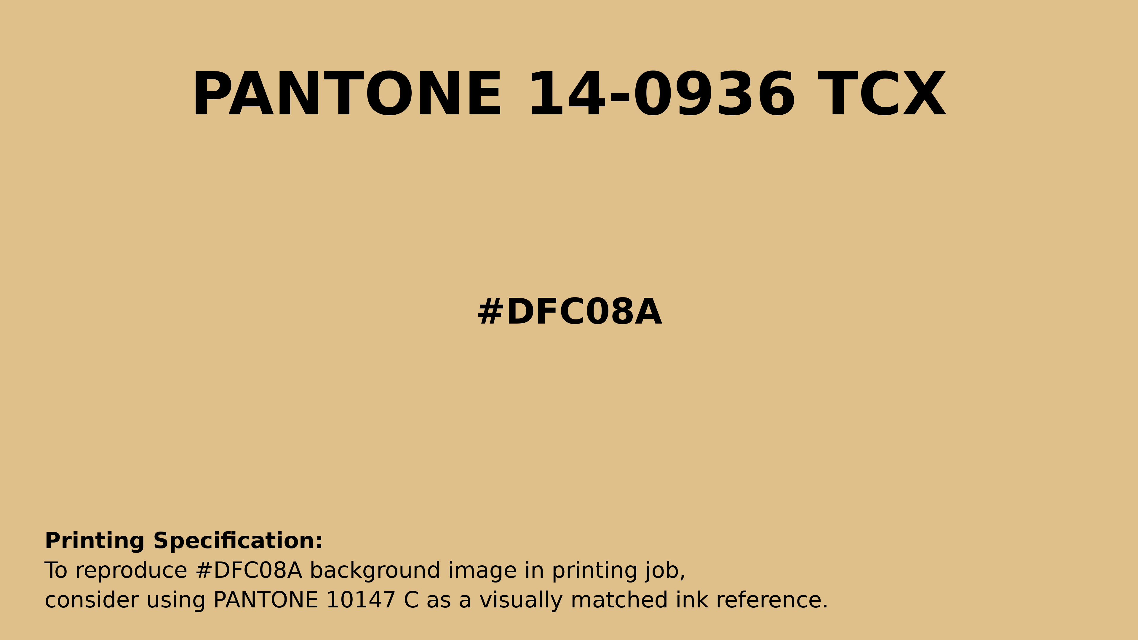 Professional Pantone color reference guide for Pantone 14-0936 Tcx Sahara Sun Color | Hex color Code #dfc08a. Perfect for printing specifications and color matching in production. #pantone #colormatching #printing #dfc08a