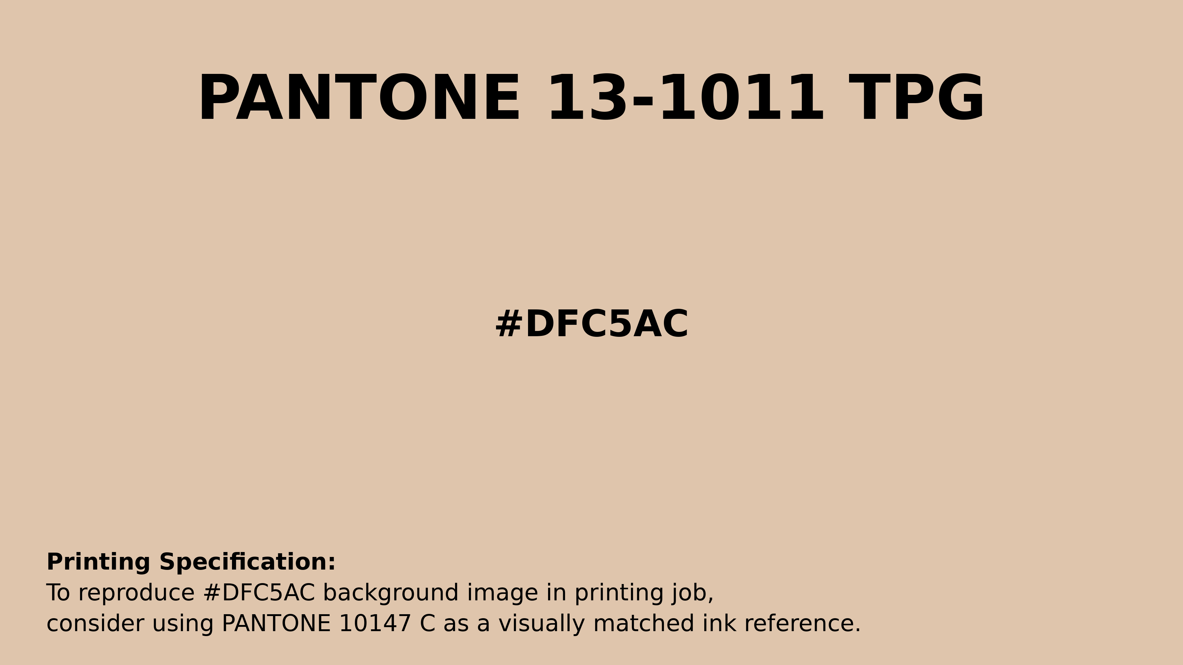 Professional Pantone color reference guide for Pantone 13-1011 Tpg Ivory Cream Color | Hex color Code #dfc5ac. Perfect for printing specifications and color matching in production. #pantone #colormatching #printing #dfc5ac