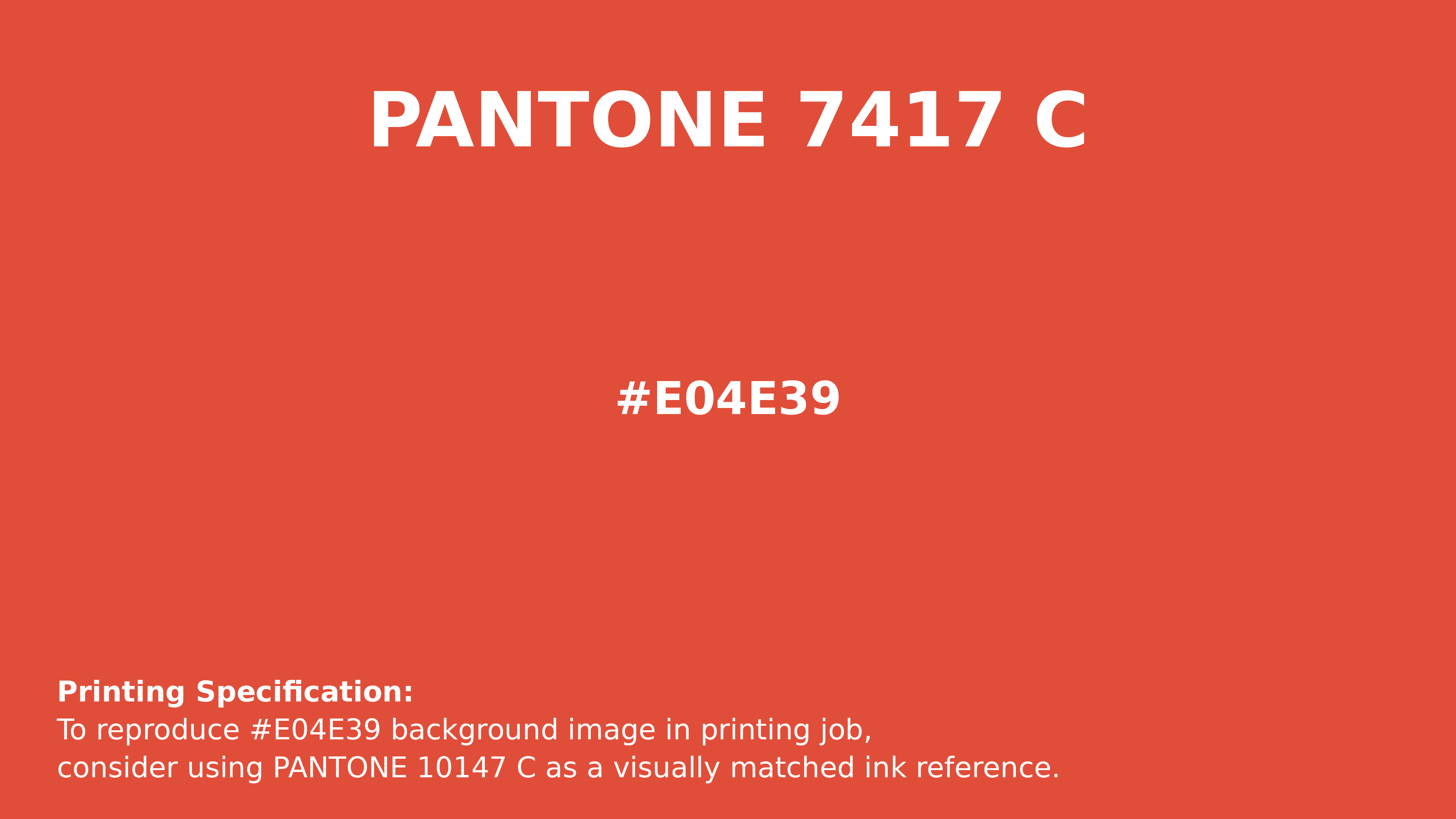 Professional Pantone color reference guide for Pantone 7417 C Color | Hex color Code #e04e39. Perfect for printing specifications and color matching in production. #pantone #colormatching #printing #e04e39