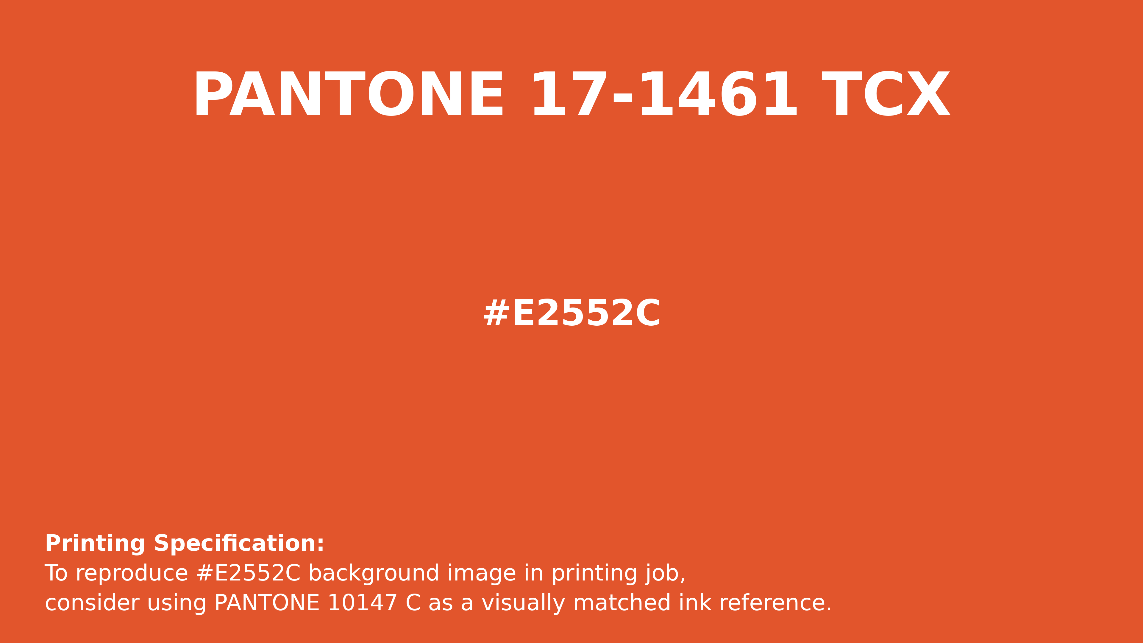 Professional Pantone color reference guide for Pantone 17-1461 Tcx Orangeade Color | Hex color Code #e2552c. Perfect for printing specifications and color matching in production. #pantone #colormatching #printing #e2552c