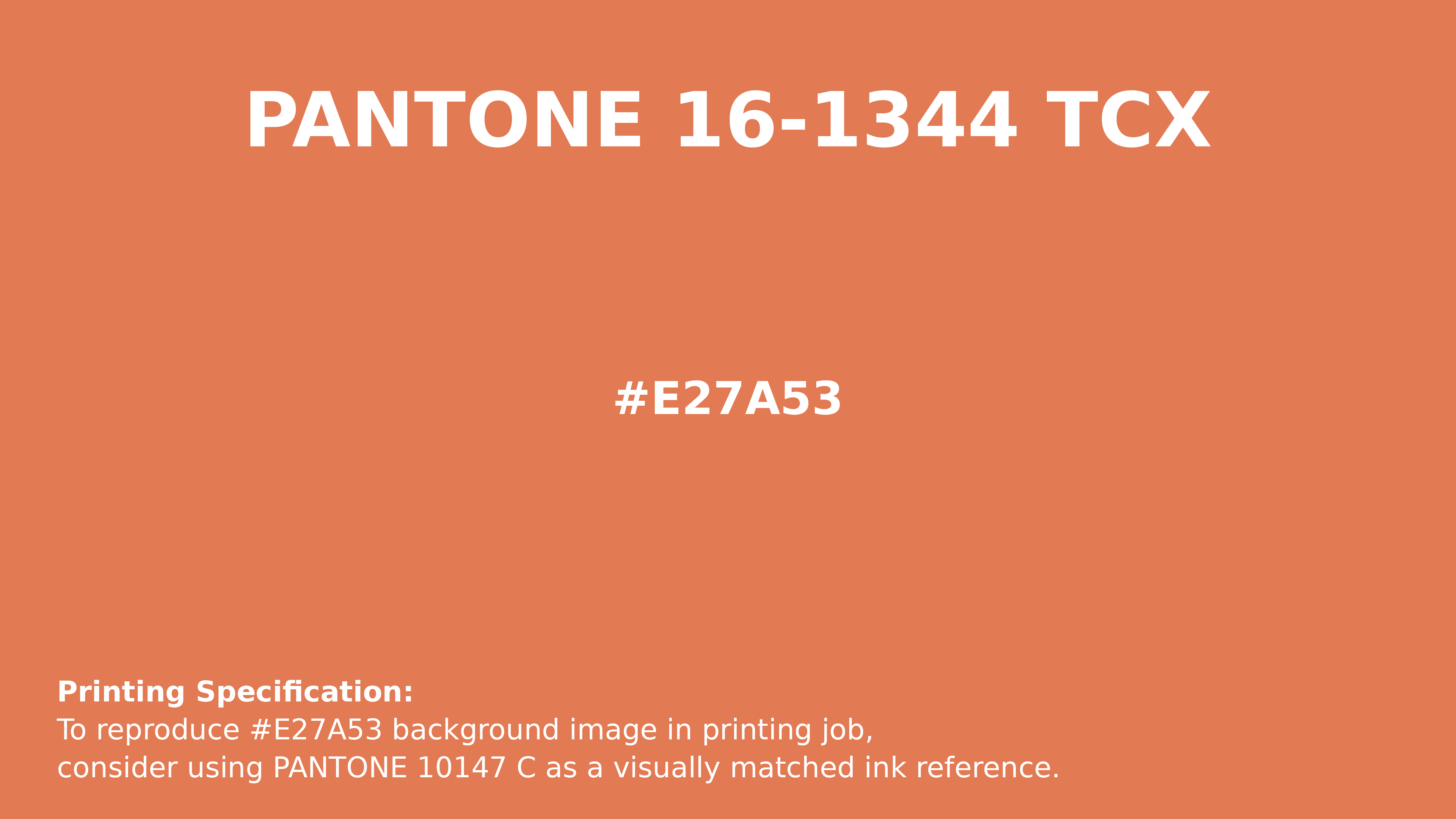Professional Pantone color reference guide for Pantone 16-1344 Tcx Dusty Orange Color | Hex color Code #e27a53. Perfect for printing specifications and color matching in production. #pantone #colormatching #printing #e27a53