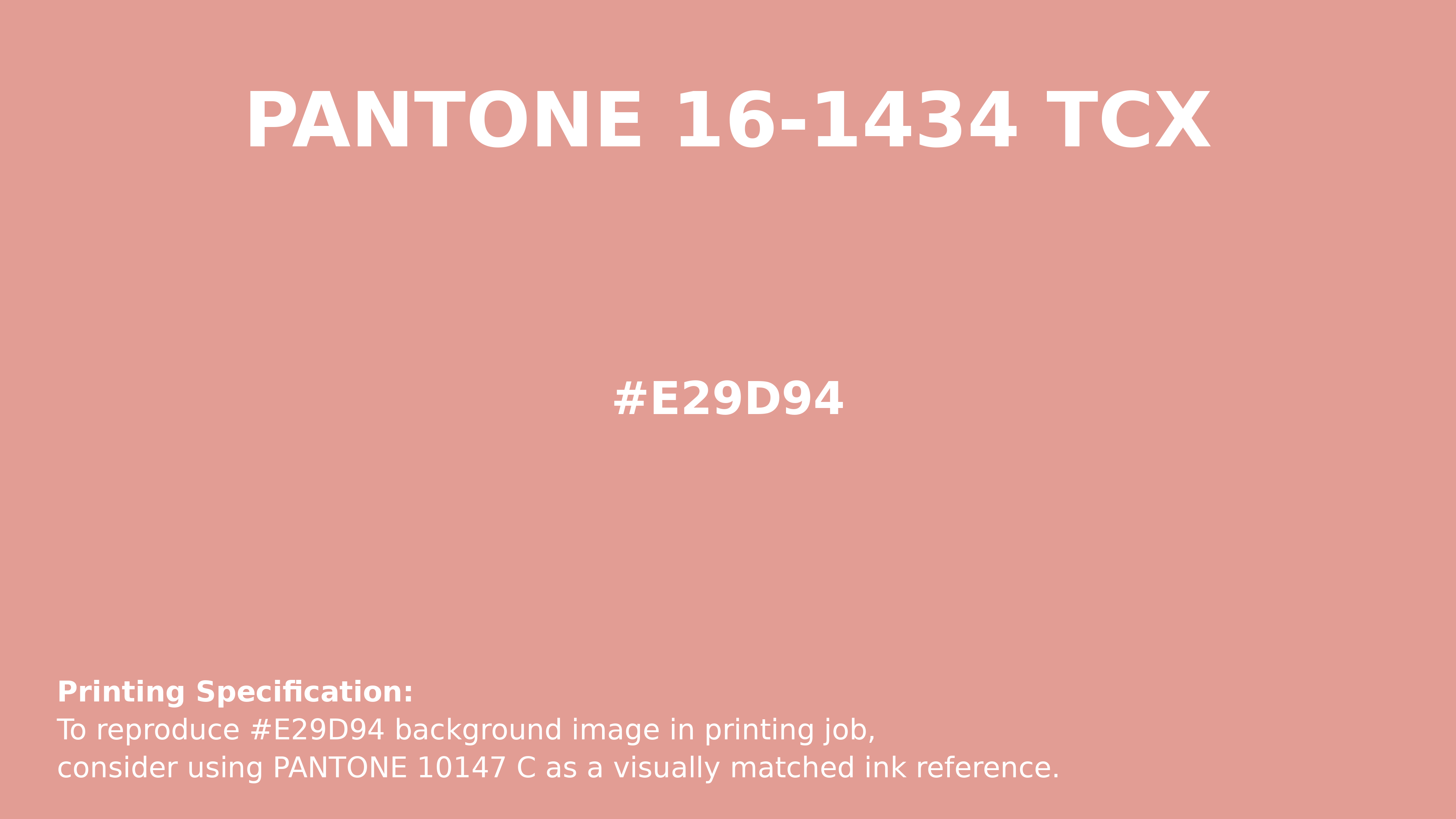 Professional Pantone color reference guide for Pantone 16-1434 Tcx Coral Almond Color | Hex color Code #e29d94. Perfect for printing specifications and color matching in production. #pantone #colormatching #printing #e29d94