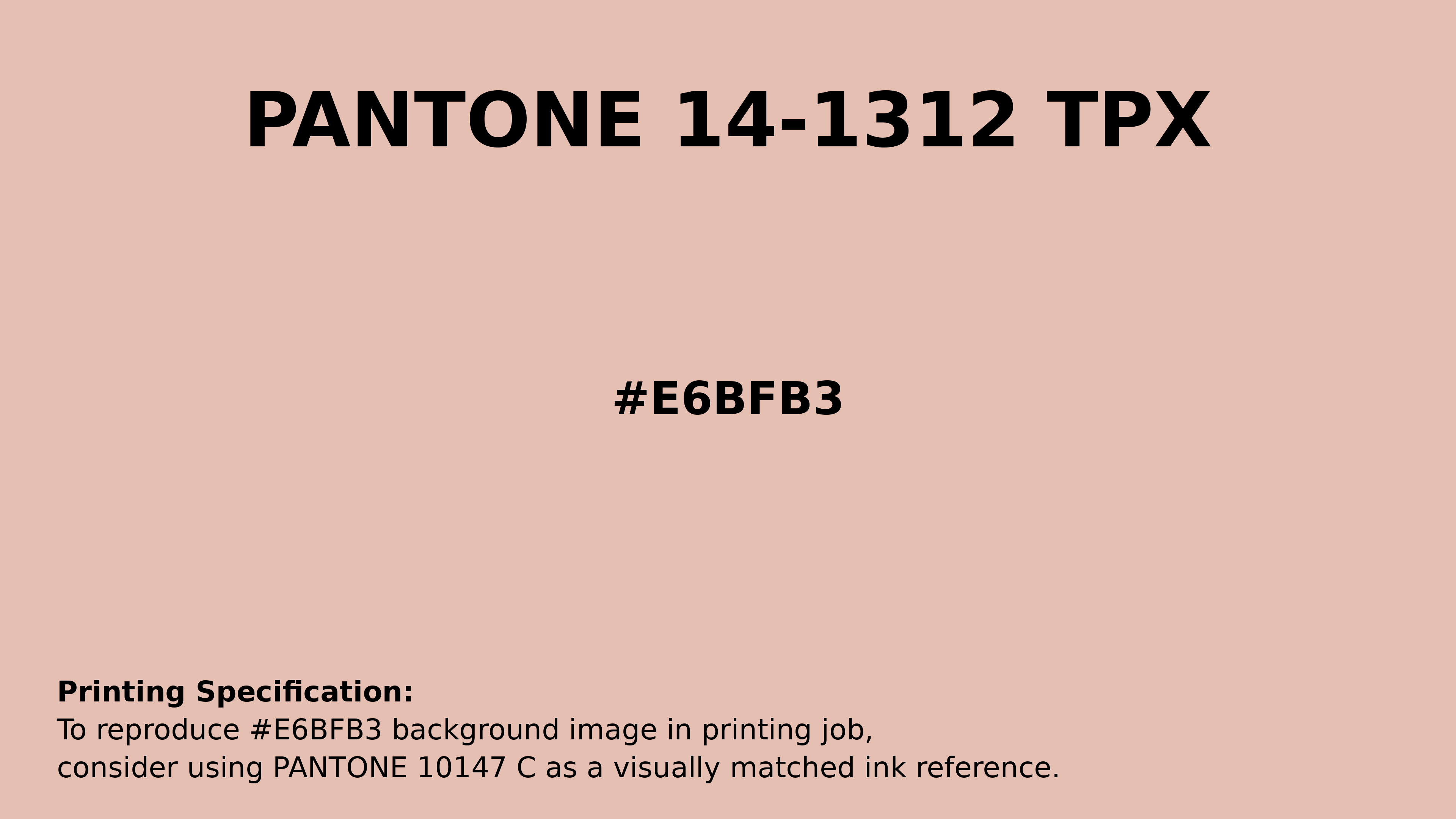 Professional Pantone color reference guide for Pantone 14-1312 Tpx Pale Blush Color | Hex color Code #e6bfb3. Perfect for printing specifications and color matching in production. #pantone #colormatching #printing #e6bfb3
