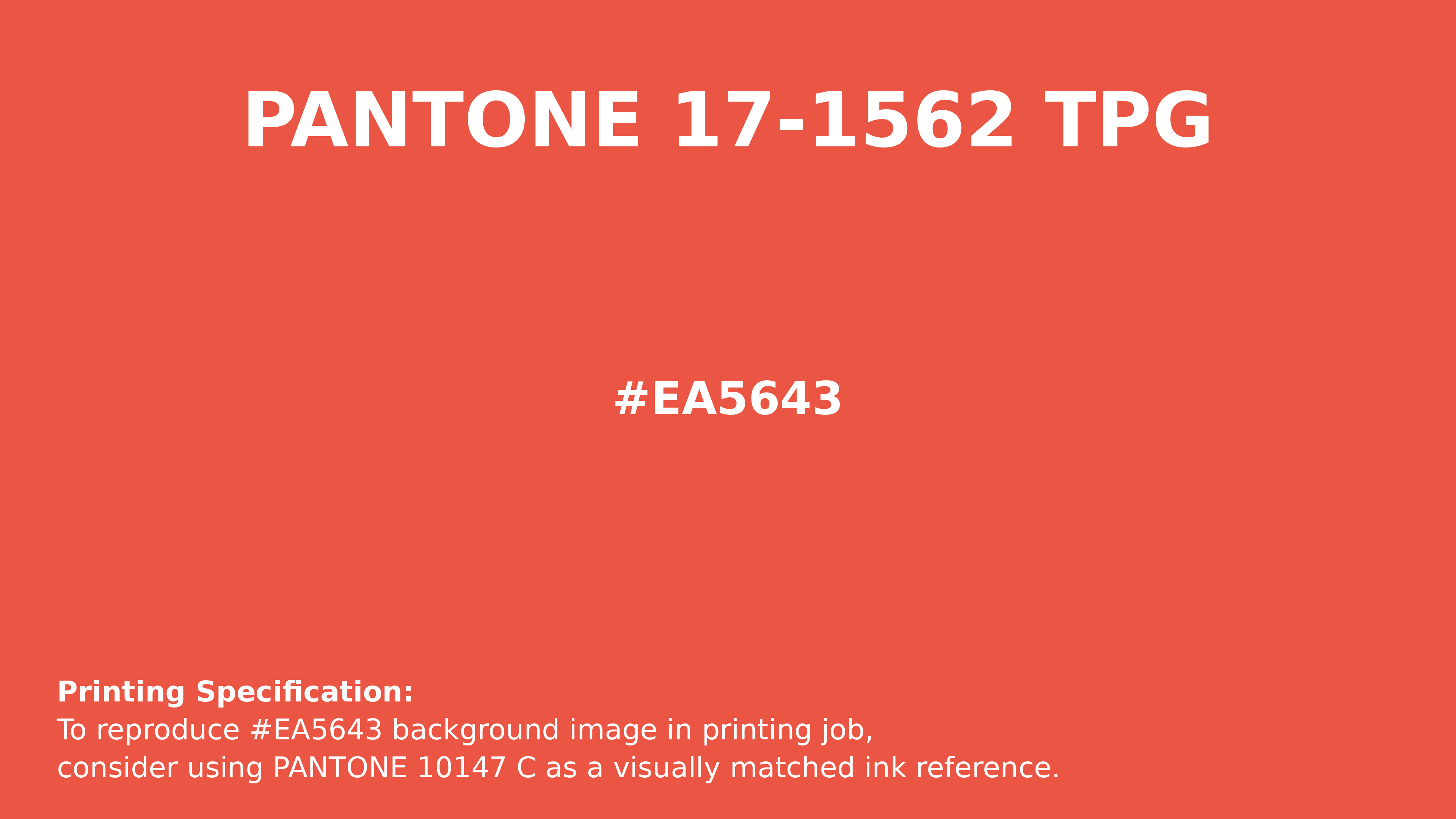Professional Pantone color reference guide for Pantone 17-1562 Tpg Mandarin Red Color | Hex color Code #ea5643. Perfect for printing specifications and color matching in production. #pantone #colormatching #printing #ea5643