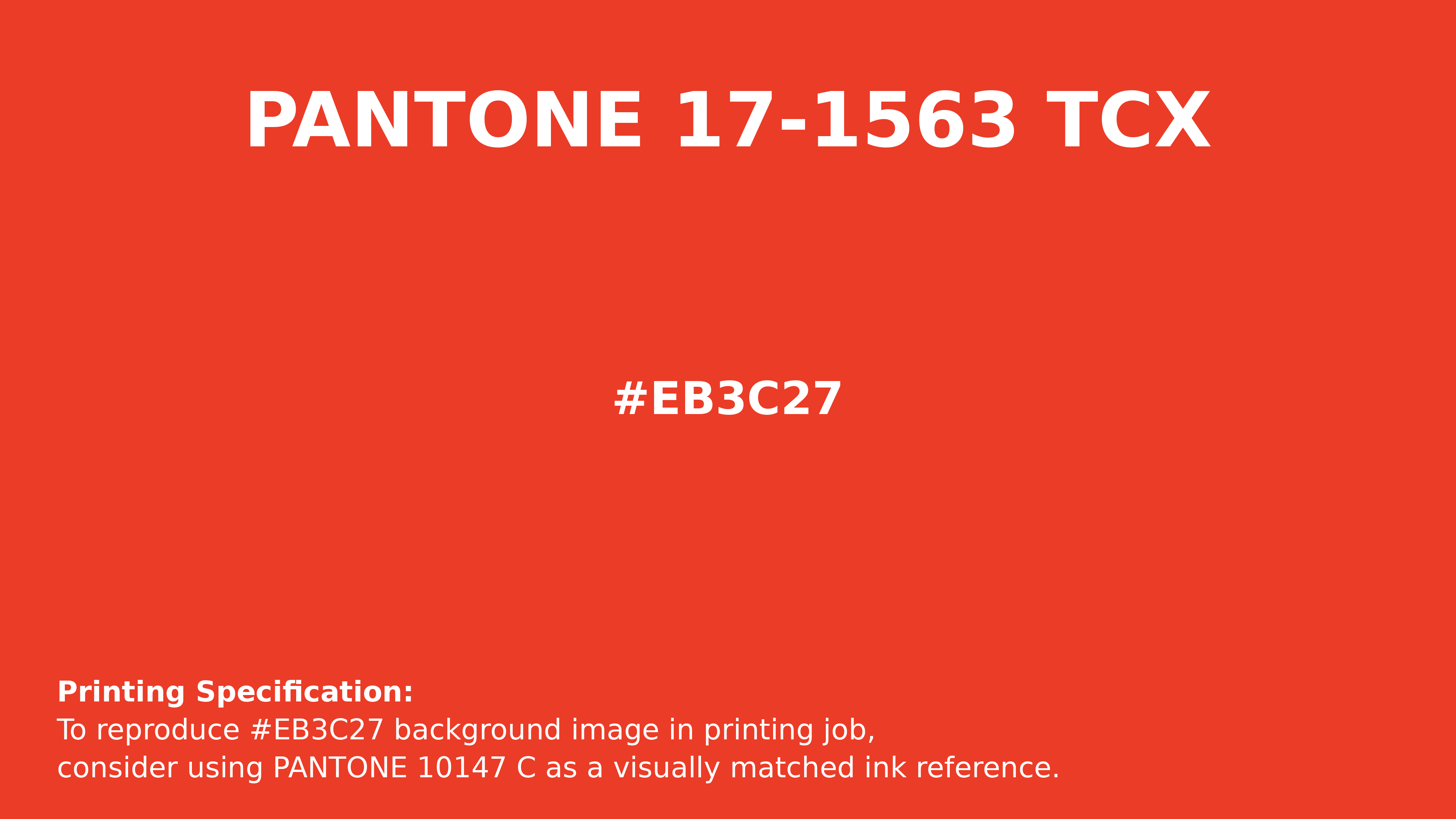 Professional Pantone color reference guide for Pantone 17-1563 Tcx Cherry Tomato Color | Hex color Code #eb3c27. Perfect for printing specifications and color matching in production. #pantone #colormatching #printing #eb3c27