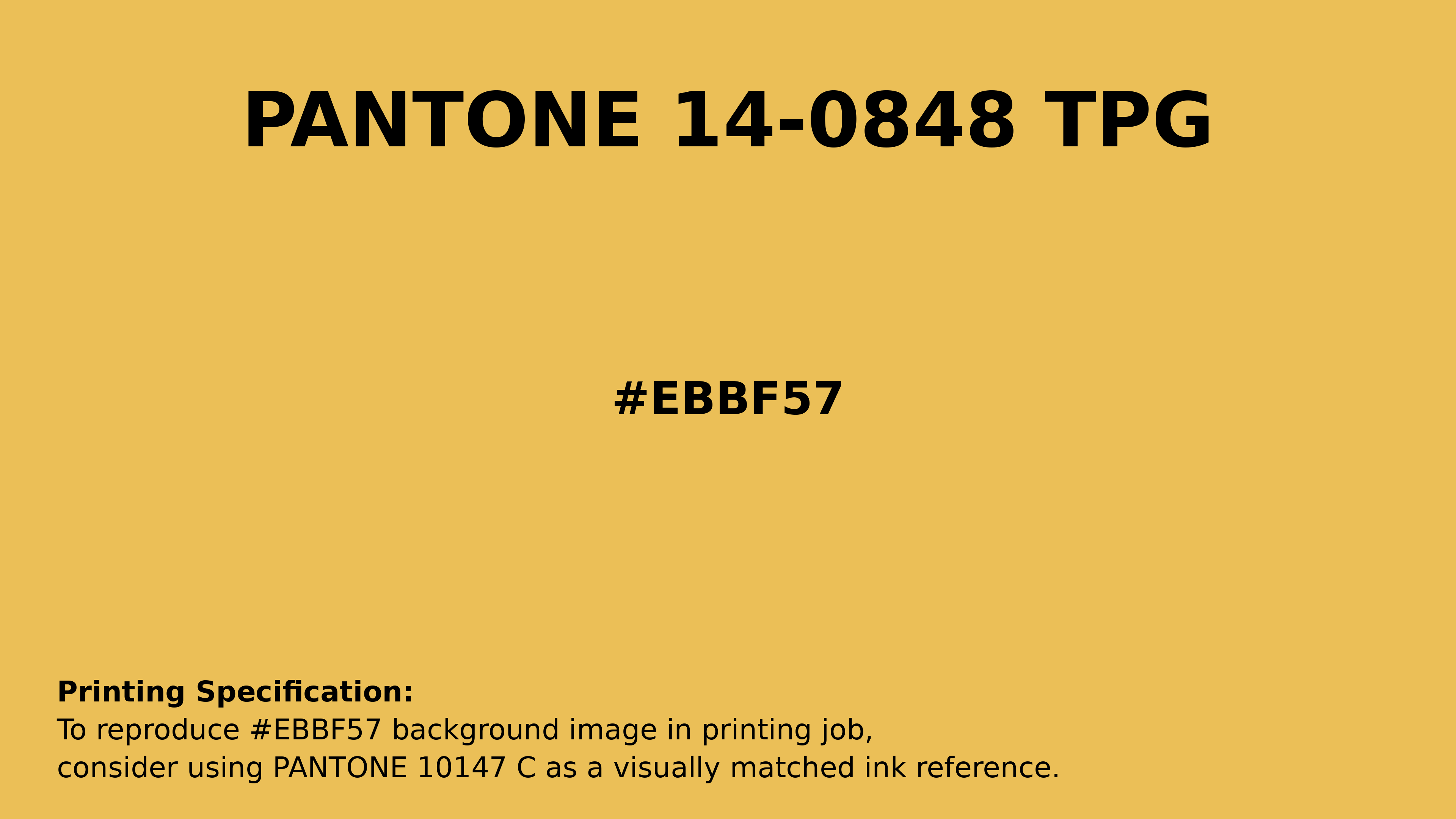Professional Pantone color reference guide for Pantone 14-0848 Tpg Mimosa Color | Hex color Code #ebbf57. Perfect for printing specifications and color matching in production. #pantone #colormatching #printing #ebbf57