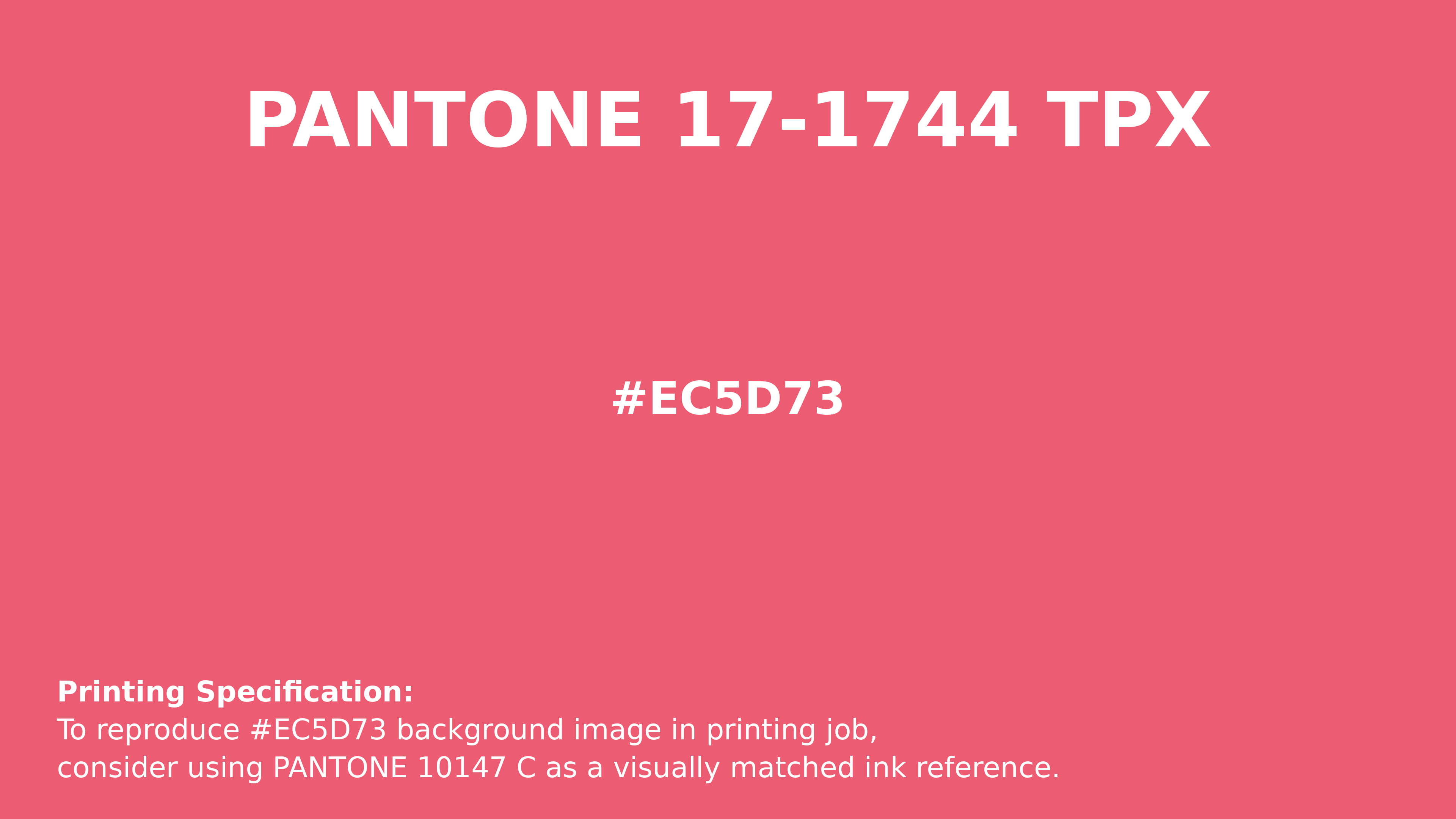Professional Pantone color reference guide for Pantone 17-1744 Tpx Calypso Coral Color | Hex color Code #ec5d73. Perfect for printing specifications and color matching in production. #pantone #colormatching #printing #ec5d73