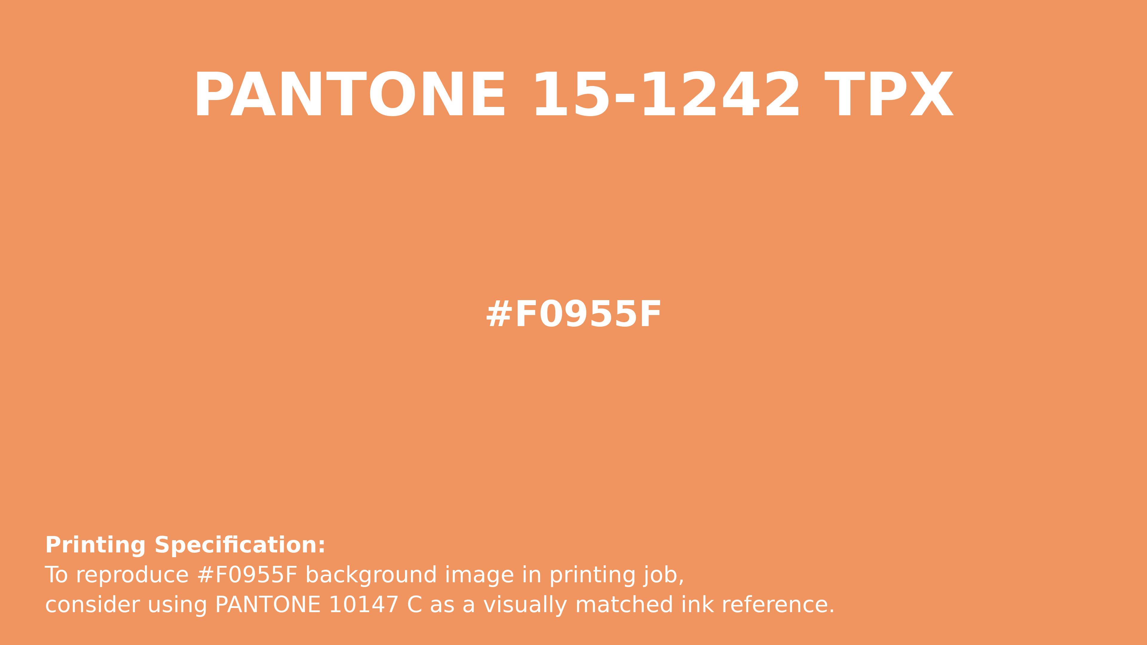 Professional Pantone color reference guide for Pantone 15-1242 Tpx Muskmelon Color | Hex color Code #f0955f. Perfect for printing specifications and color matching in production. #pantone #colormatching #printing #f0955f