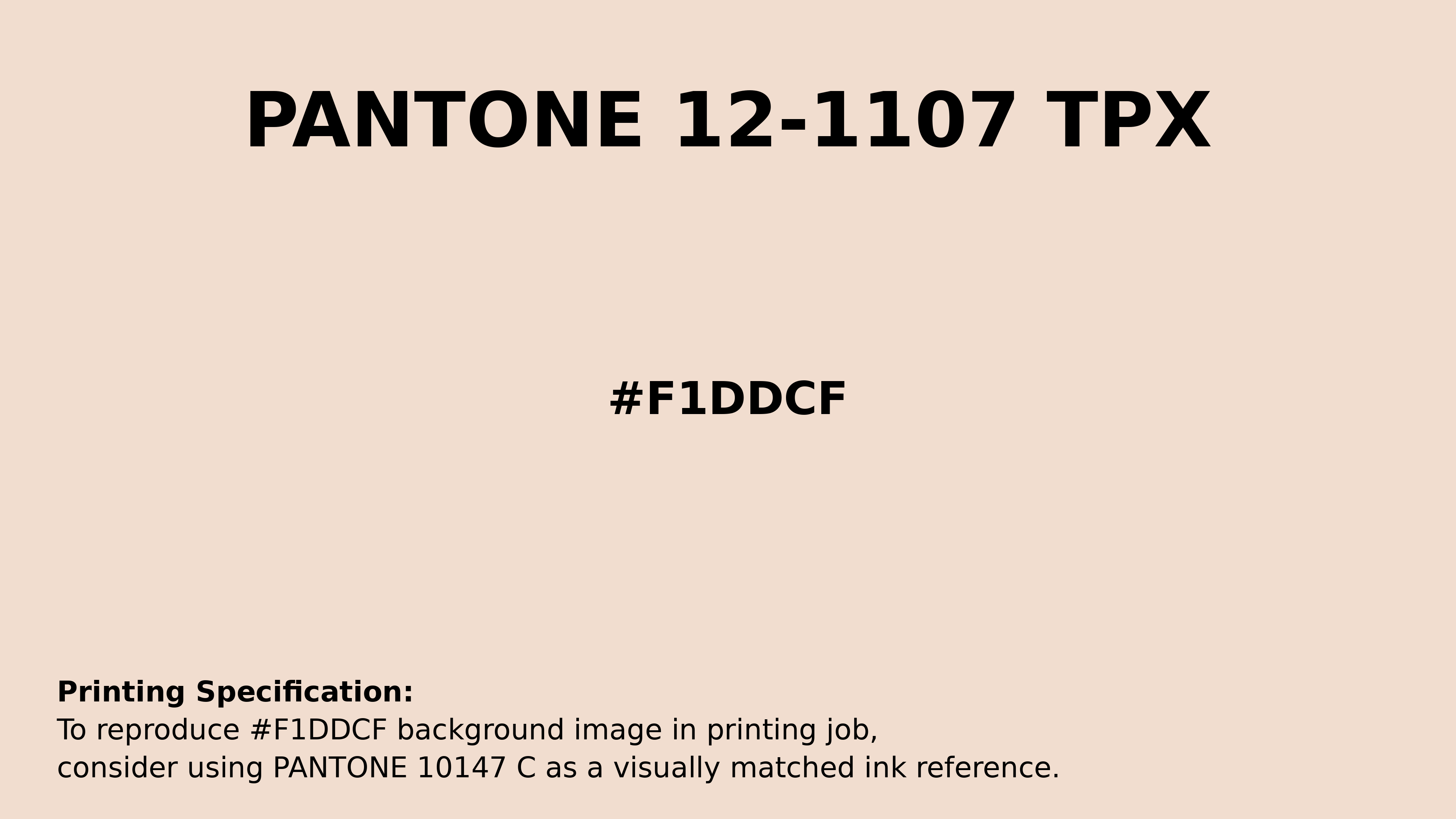 Professional Pantone color reference guide for Pantone 12-1107 Tpx Pink Champagne Color | Hex color Code #f1ddcf. Perfect for printing specifications and color matching in production. #pantone #colormatching #printing #f1ddcf