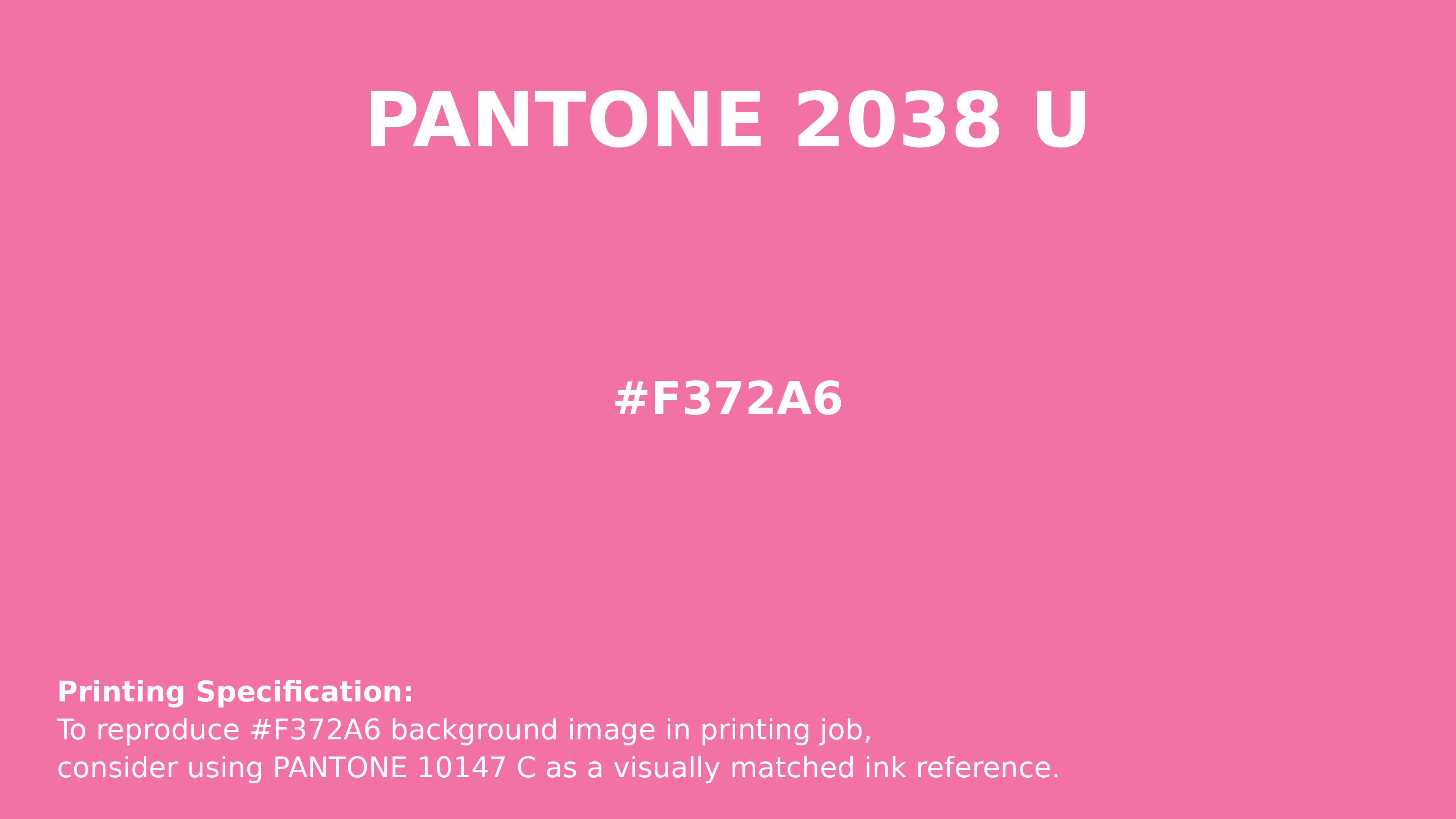 Professional Pantone color reference guide for Pantone 2038 U Color | Hex color Code #f372a6. Perfect for printing specifications and color matching in production. #pantone #colormatching #printing #f372a6