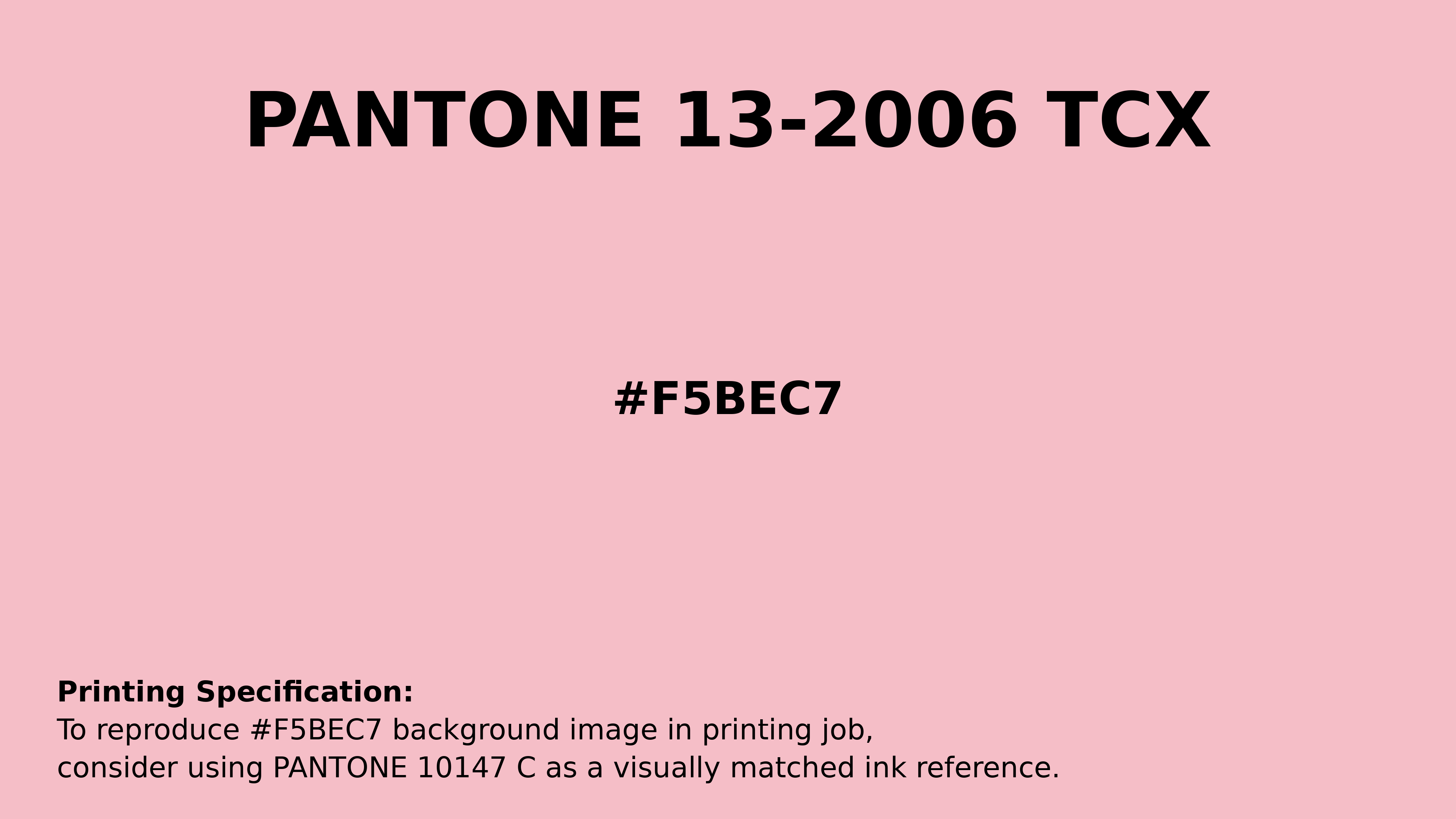 Professional Pantone color reference guide for Pantone 13-2006 Tcx Almond Blossom Color | Hex color Code #f5bec7. Perfect for printing specifications and color matching in production. #pantone #colormatching #printing #f5bec7