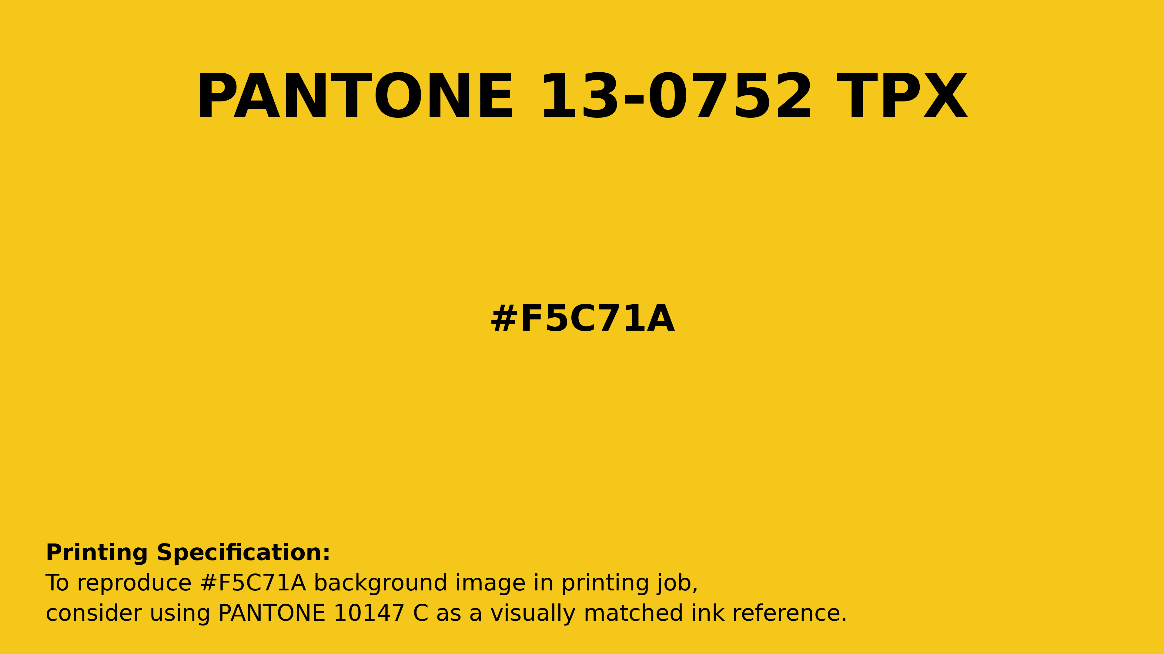 Professional Pantone color reference guide for Pantone 13-0752 Tpx Lemon Color | Hex color Code #f5c71a. Perfect for printing specifications and color matching in production. #pantone #colormatching #printing #f5c71a