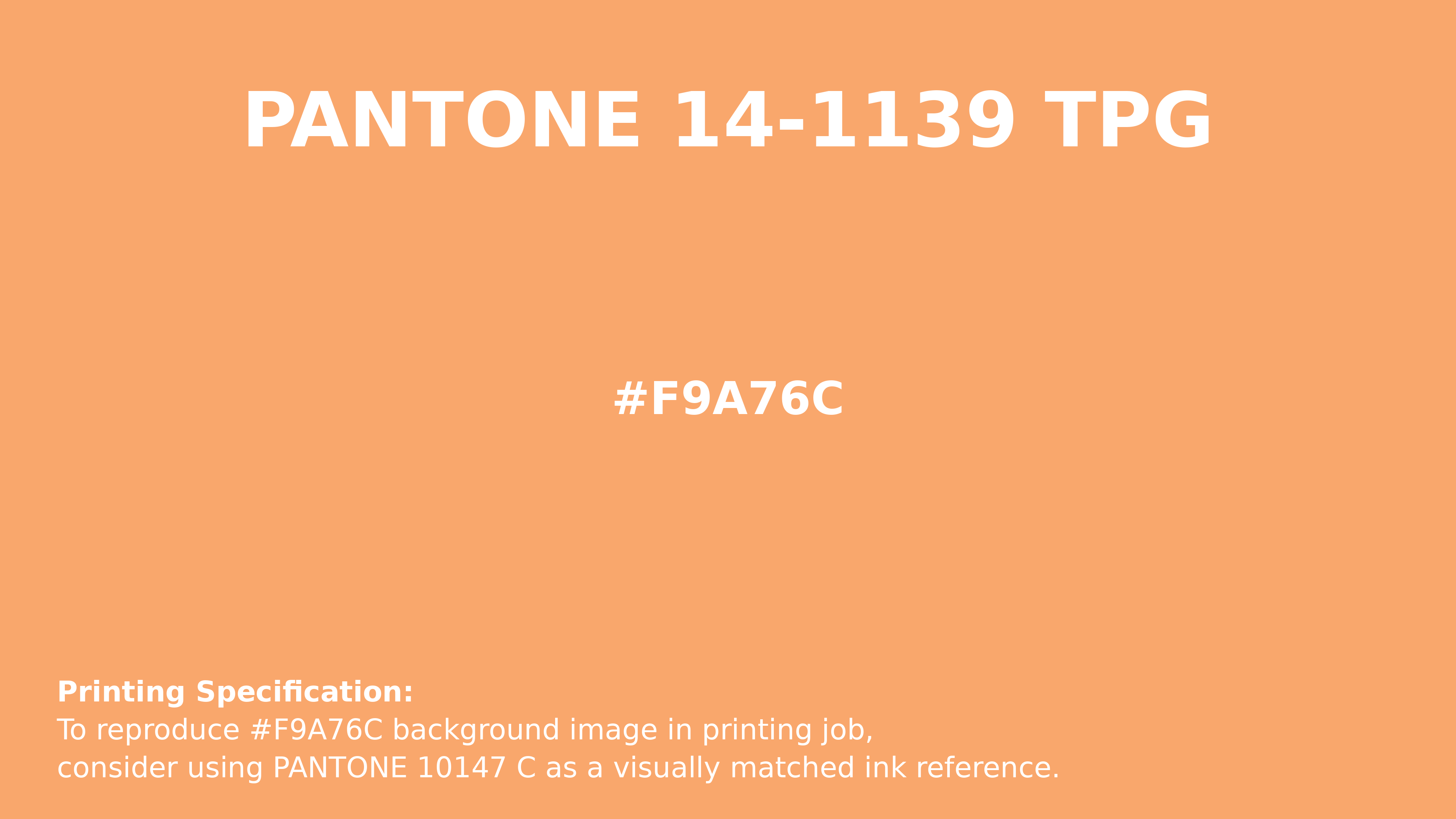Professional Pantone color reference guide for Pantone 14-1139 Tpg Pumpkin Color | Hex color Code #f9a76c. Perfect for printing specifications and color matching in production. #pantone #colormatching #printing #f9a76c