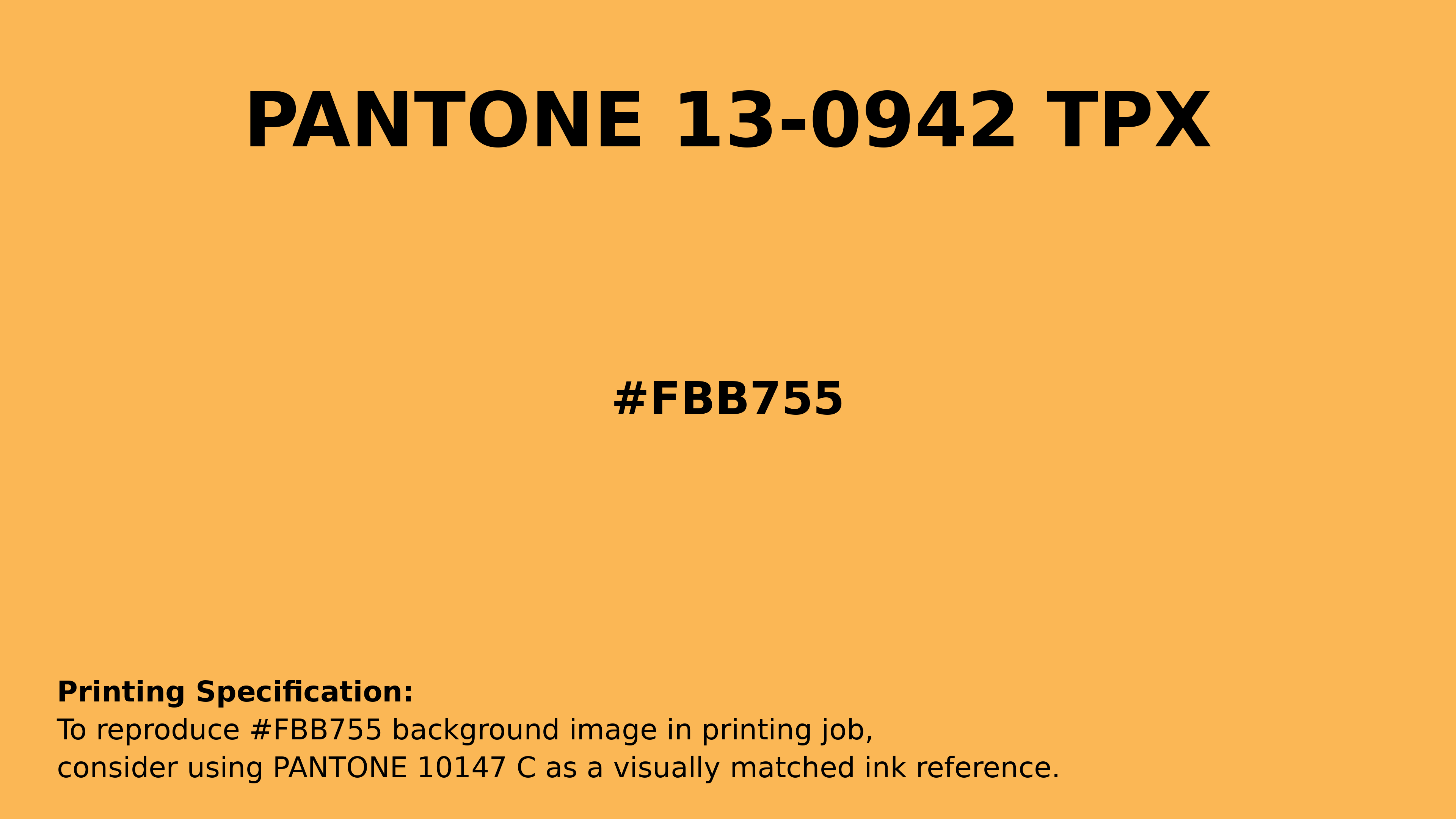 Professional Pantone color reference guide for Pantone 13-0942 Tpx Amber Yellow Color | Hex color Code #fbb755. Perfect for printing specifications and color matching in production. #pantone #colormatching #printing #fbb755