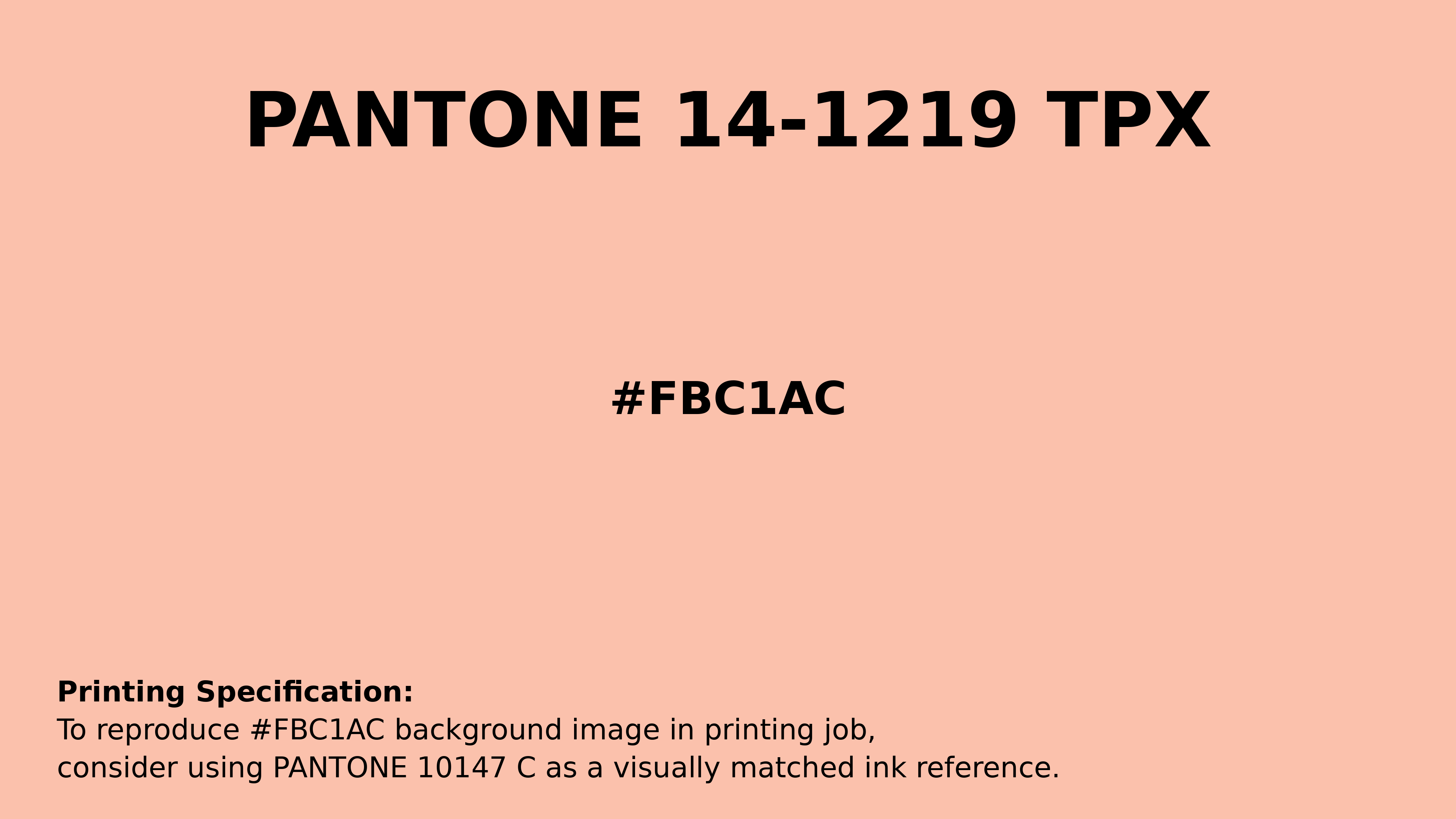 Professional Pantone color reference guide for Pantone 14-1219 Tpx Peach Parfait Color | Hex color Code #fbc1ac. Perfect for printing specifications and color matching in production. #pantone #colormatching #printing #fbc1ac