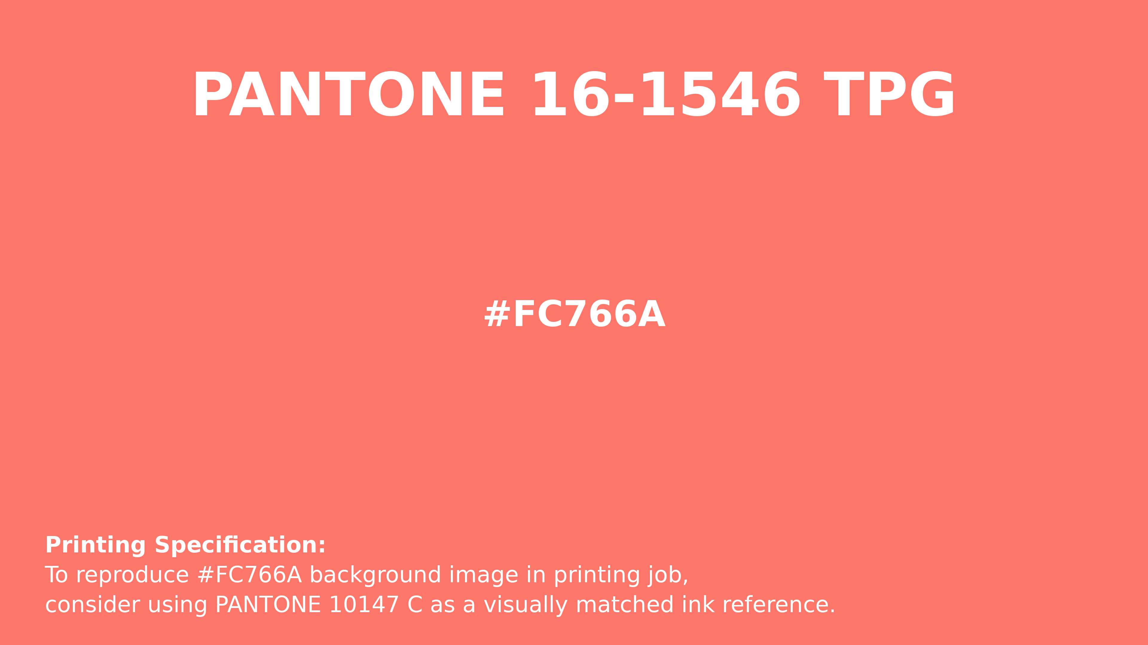 Professional Pantone color reference guide for Pantone 16-1546 Tpg Living Coral Color | Hex color Code #fc766a. Perfect for printing specifications and color matching in production. #pantone #colormatching #printing #fc766a