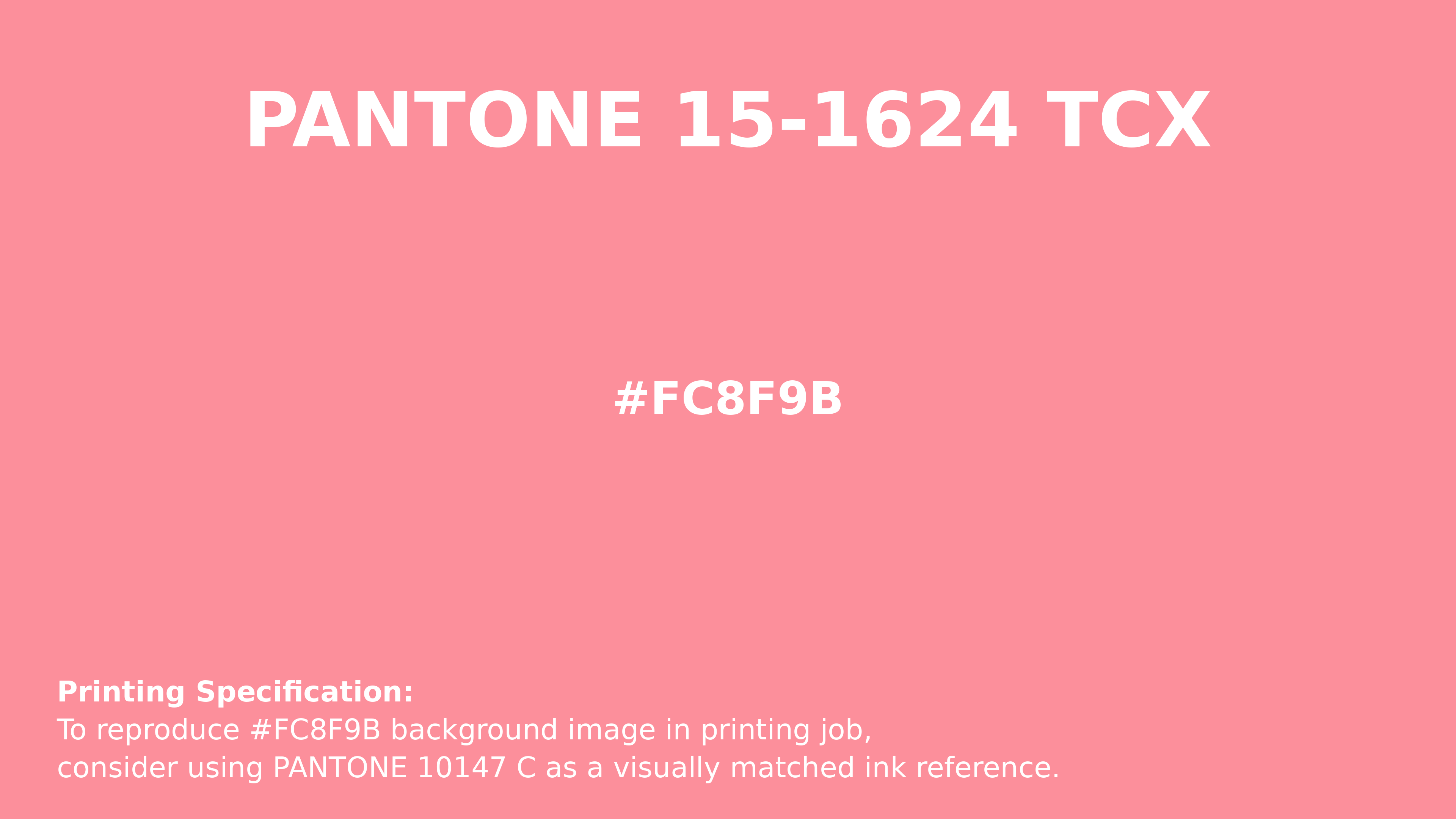 Professional Pantone color reference guide for Pantone 15-1624 Tcx Conch Shell Color | Hex color Code #fc8f9b. Perfect for printing specifications and color matching in production. #pantone #colormatching #printing #fc8f9b