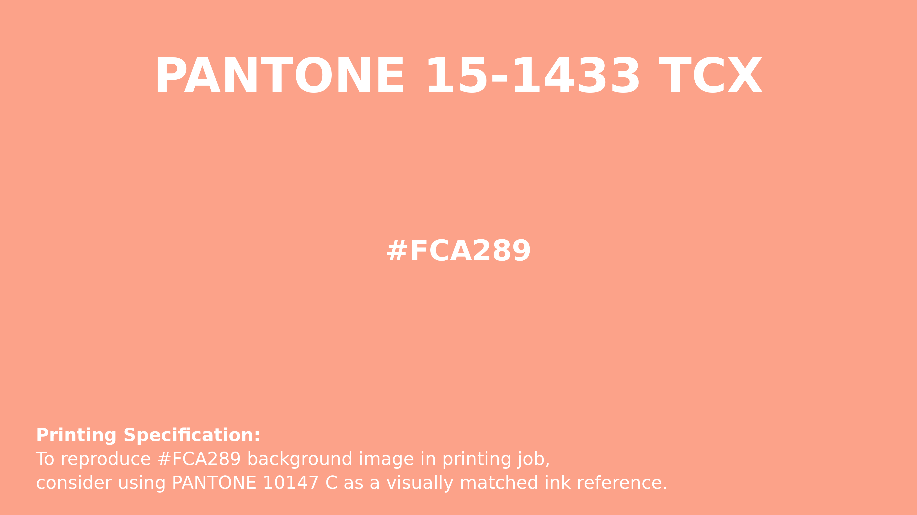 Professional Pantone color reference guide for Pantone 15-1433 Tcx Papaya Punch Color | Hex color Code #fca289. Perfect for printing specifications and color matching in production. #pantone #colormatching #printing #fca289