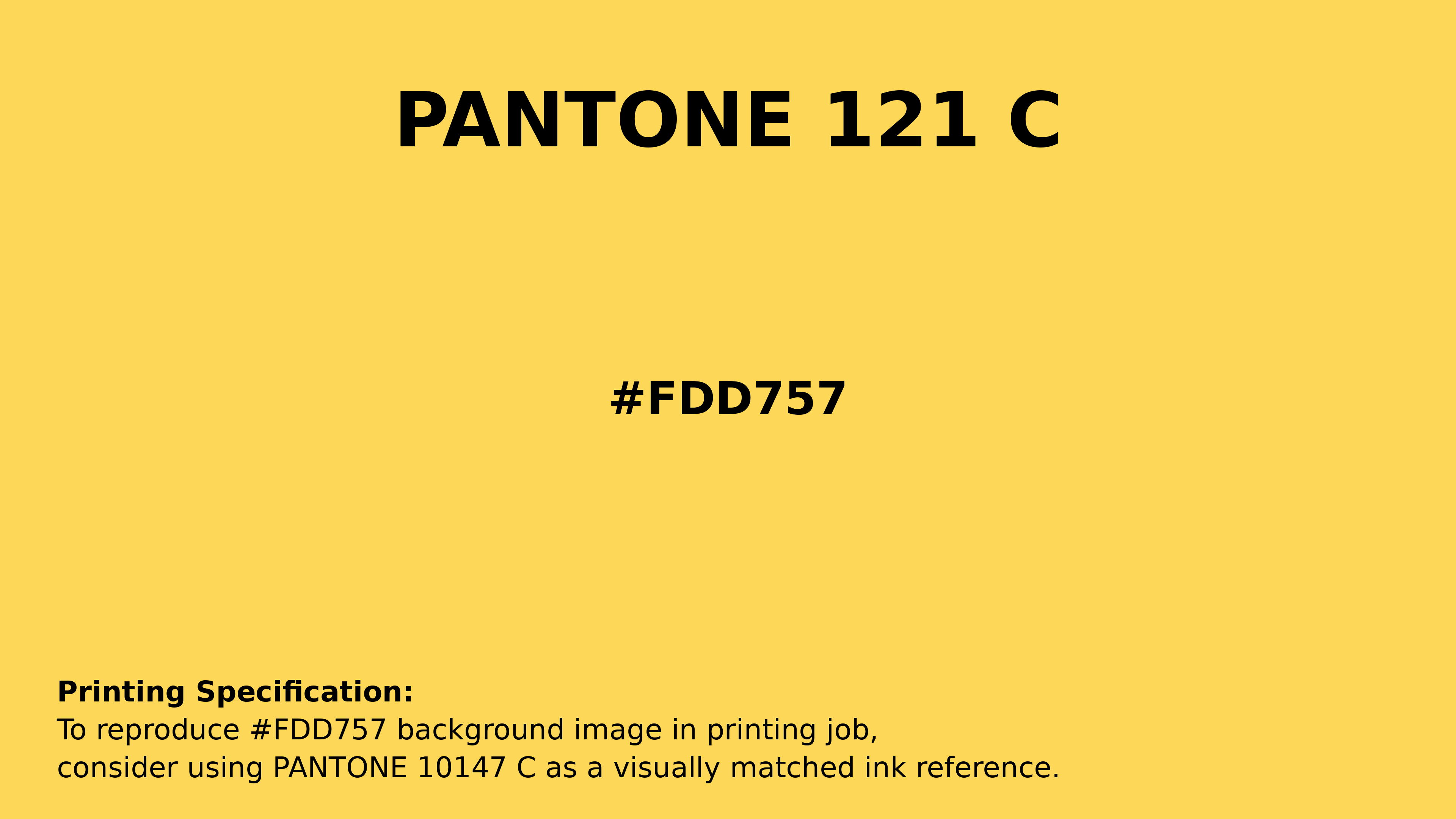 Professional Pantone color reference guide for Pantone 121 C Color | Hex color Code #fdd757. Perfect for printing specifications and color matching in production. #pantone #colormatching #printing #fdd757