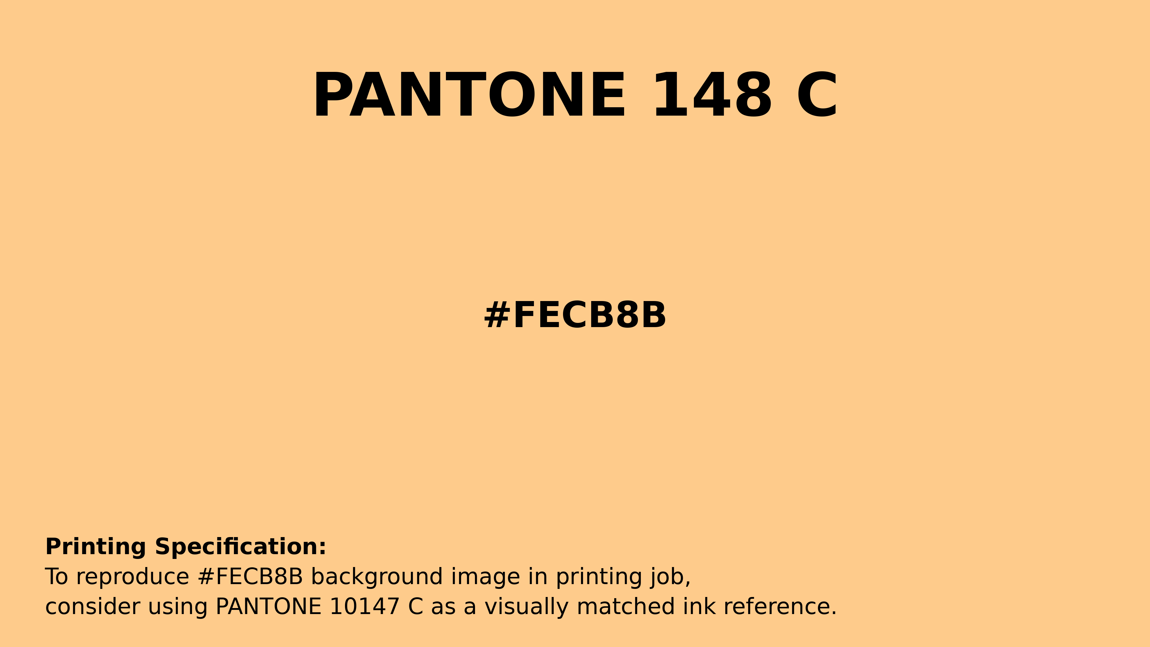 Professional Pantone color reference guide for Pantone 148 C Color | Hex color Code #fecb8b. Perfect for printing specifications and color matching in production. #pantone #colormatching #printing #fecb8b