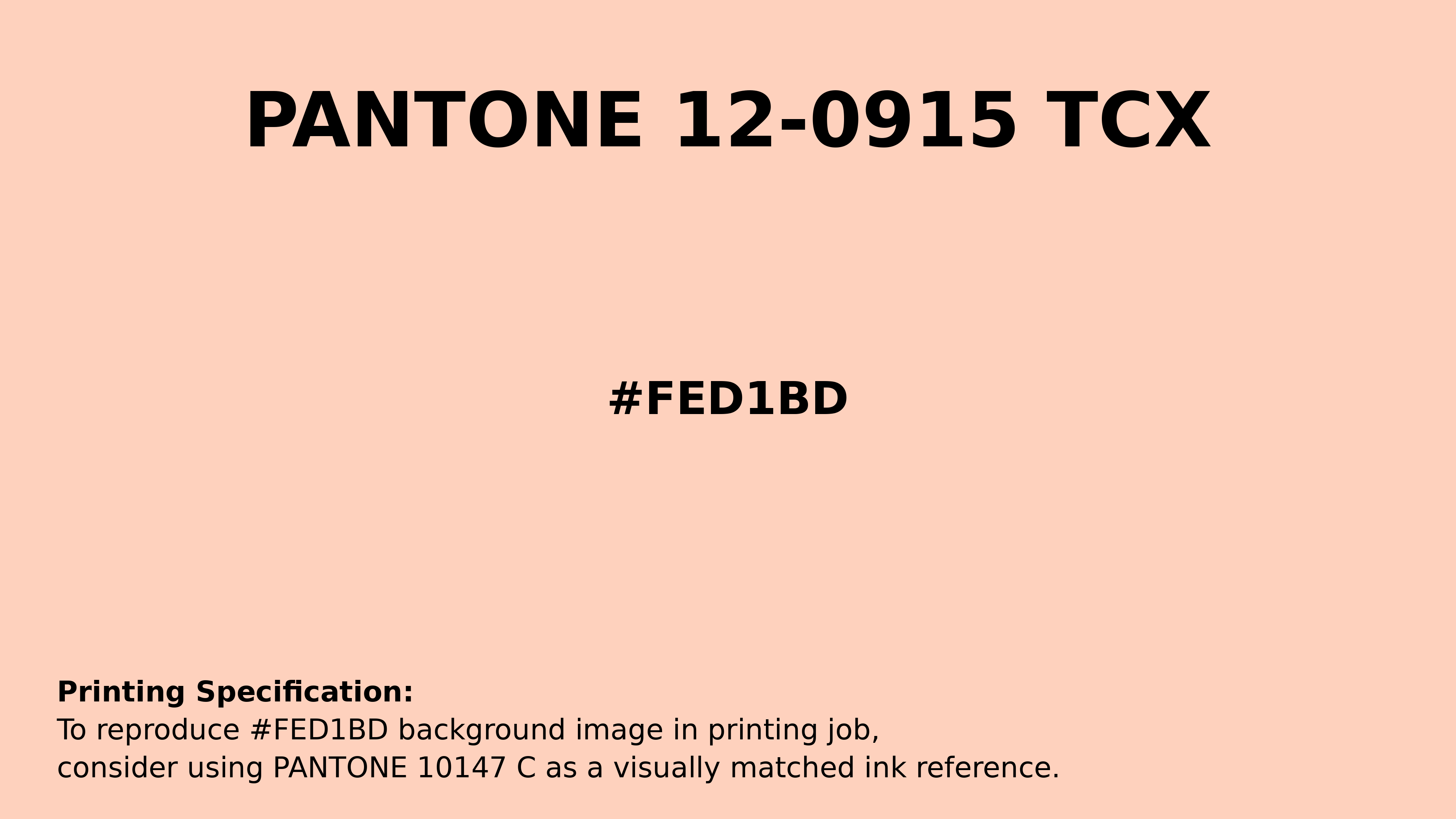 Professional Pantone color reference guide for Pantone 12-0915 Tcx Pale Peach Color | Hex color Code #fed1bd. Perfect for printing specifications and color matching in production. #pantone #colormatching #printing #fed1bd