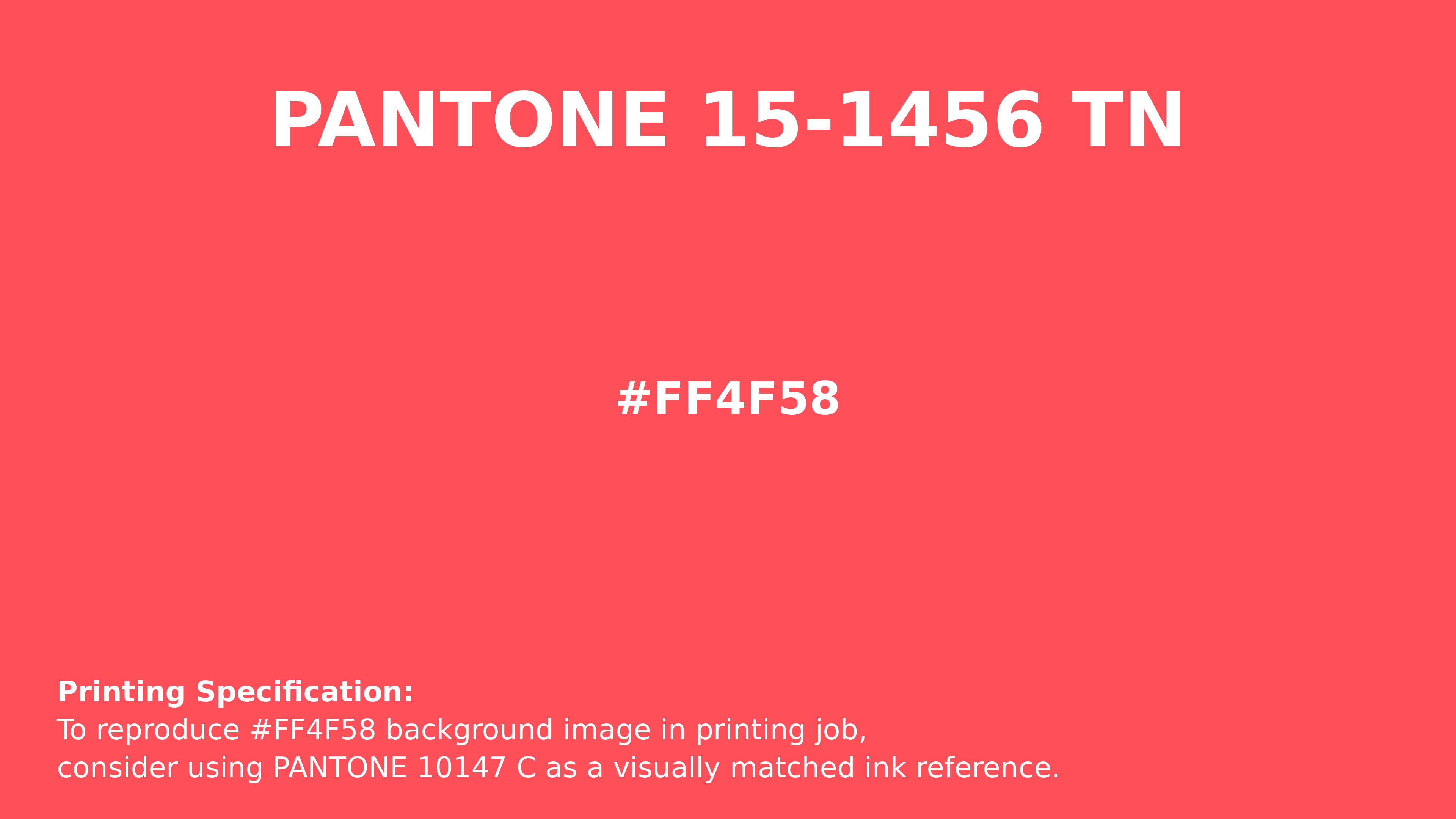 Professional Pantone color reference guide for Pantone 15-1456 Tn Fiery Coral Color | Hex color Code #ff4f58. Perfect for printing specifications and color matching in production. #pantone #colormatching #printing #ff4f58