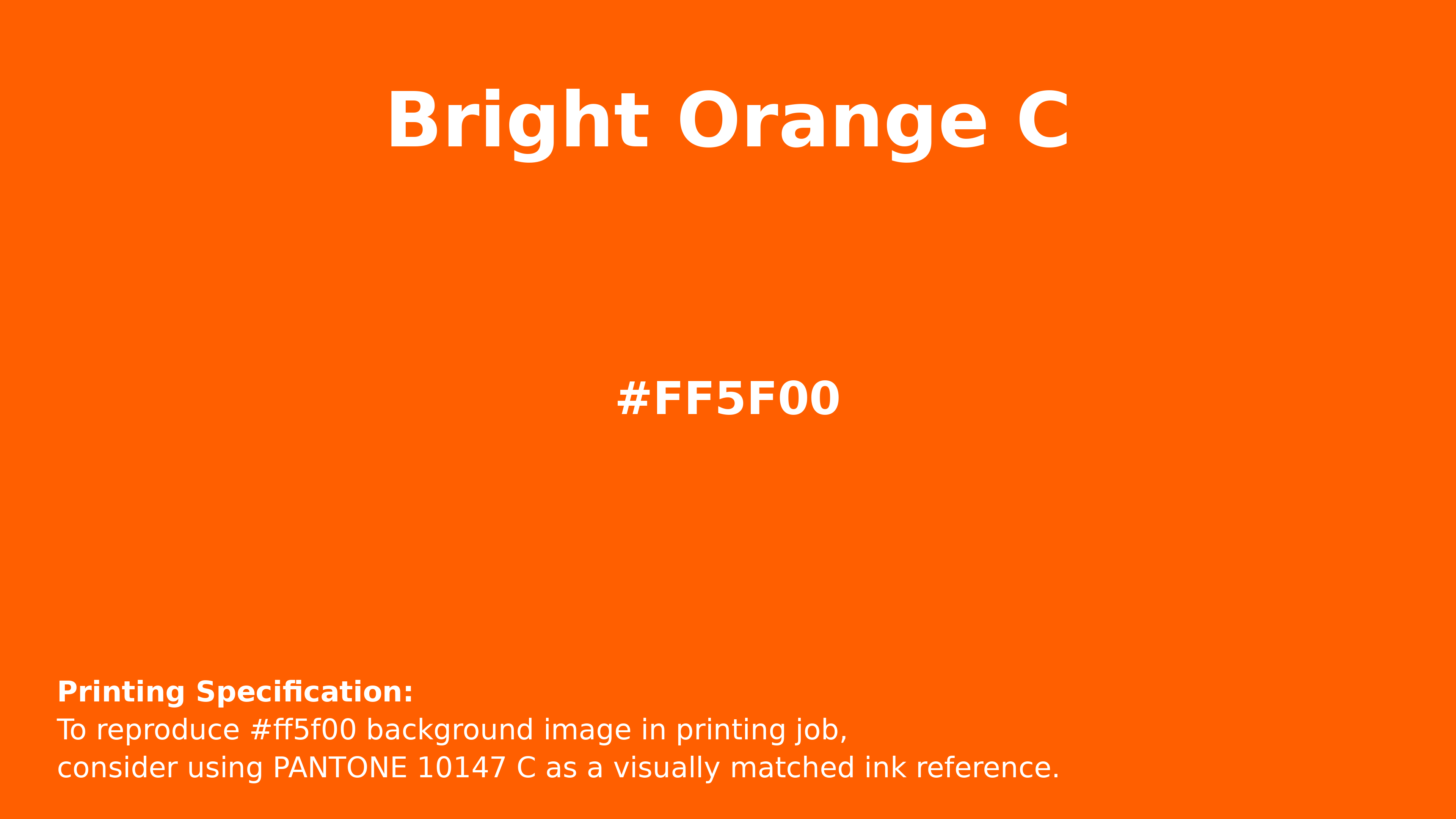 Professional Pantone color reference guide for Bright Orange C Color | Hex color Code #ff5f00. Perfect for printing specifications and color matching in production. #pantone #colormatching #printing #ff5f00
