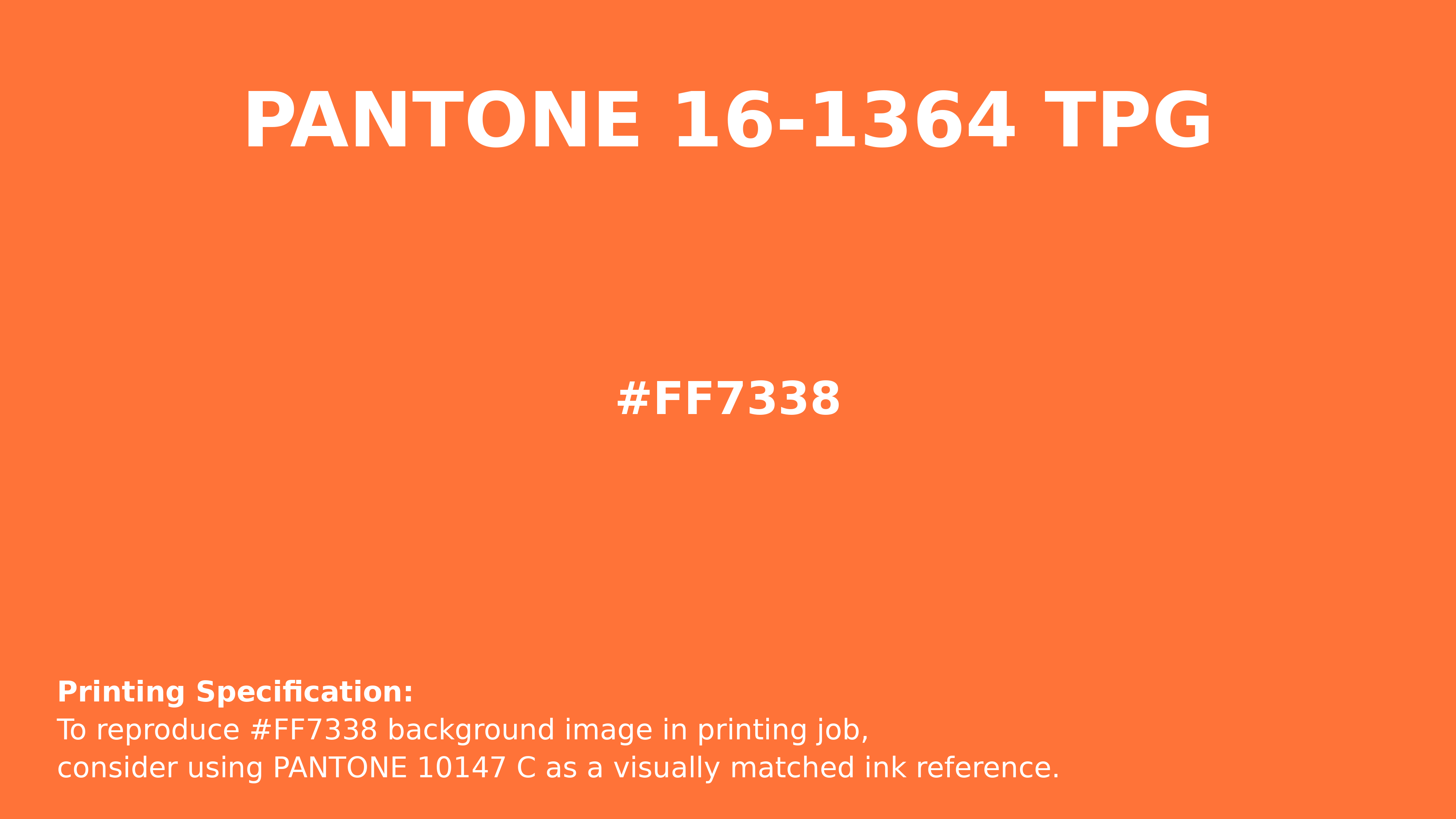 Professional Pantone color reference guide for Pantone 16-1364 Tpg Vibrant Orange Color | Hex color Code #ff7338. Perfect for printing specifications and color matching in production. #pantone #colormatching #printing #ff7338