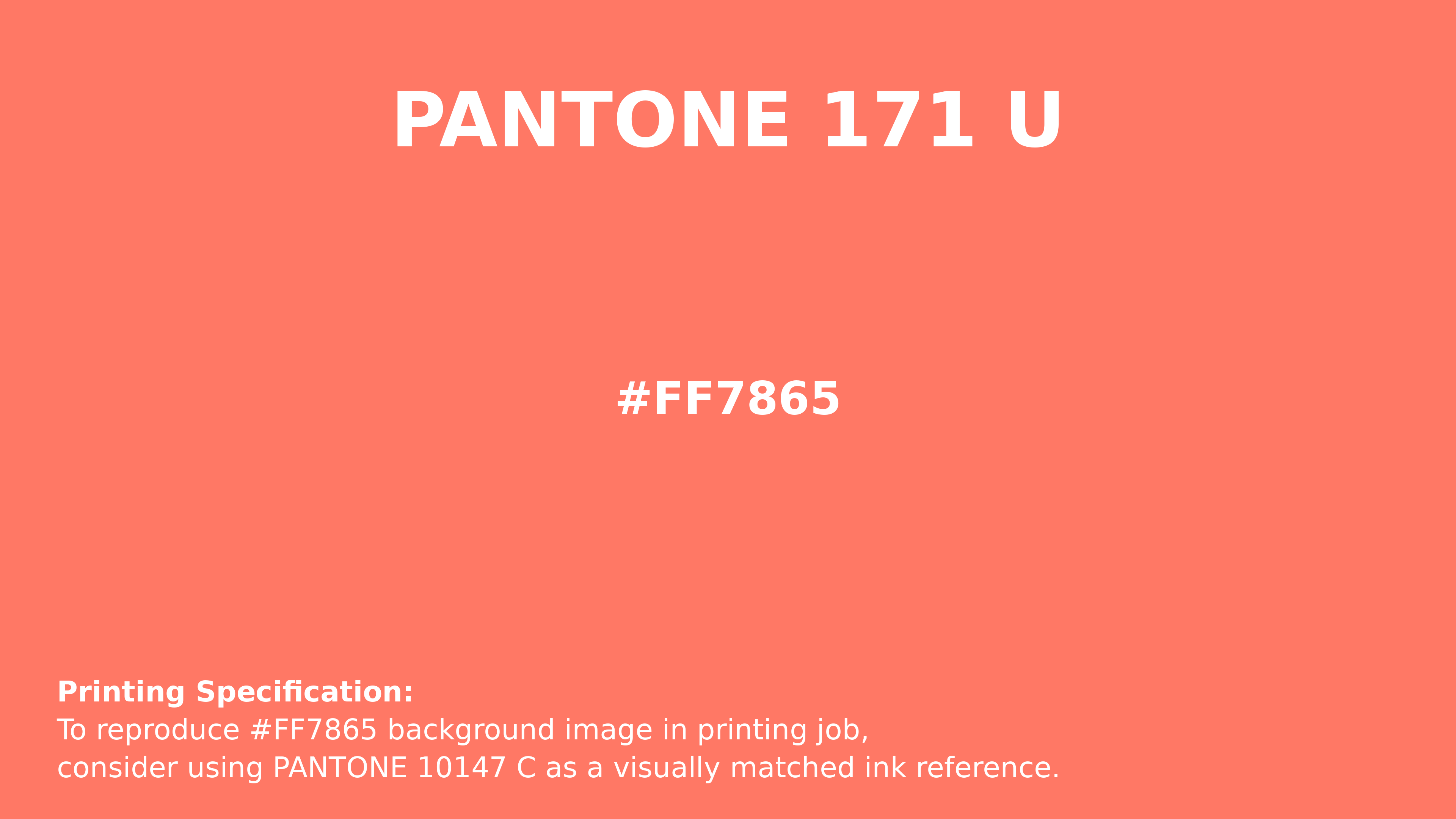 Professional Pantone color reference guide for Pantone 171 U Color | Hex color Code #ff7865. Perfect for printing specifications and color matching in production. #pantone #colormatching #printing #ff7865