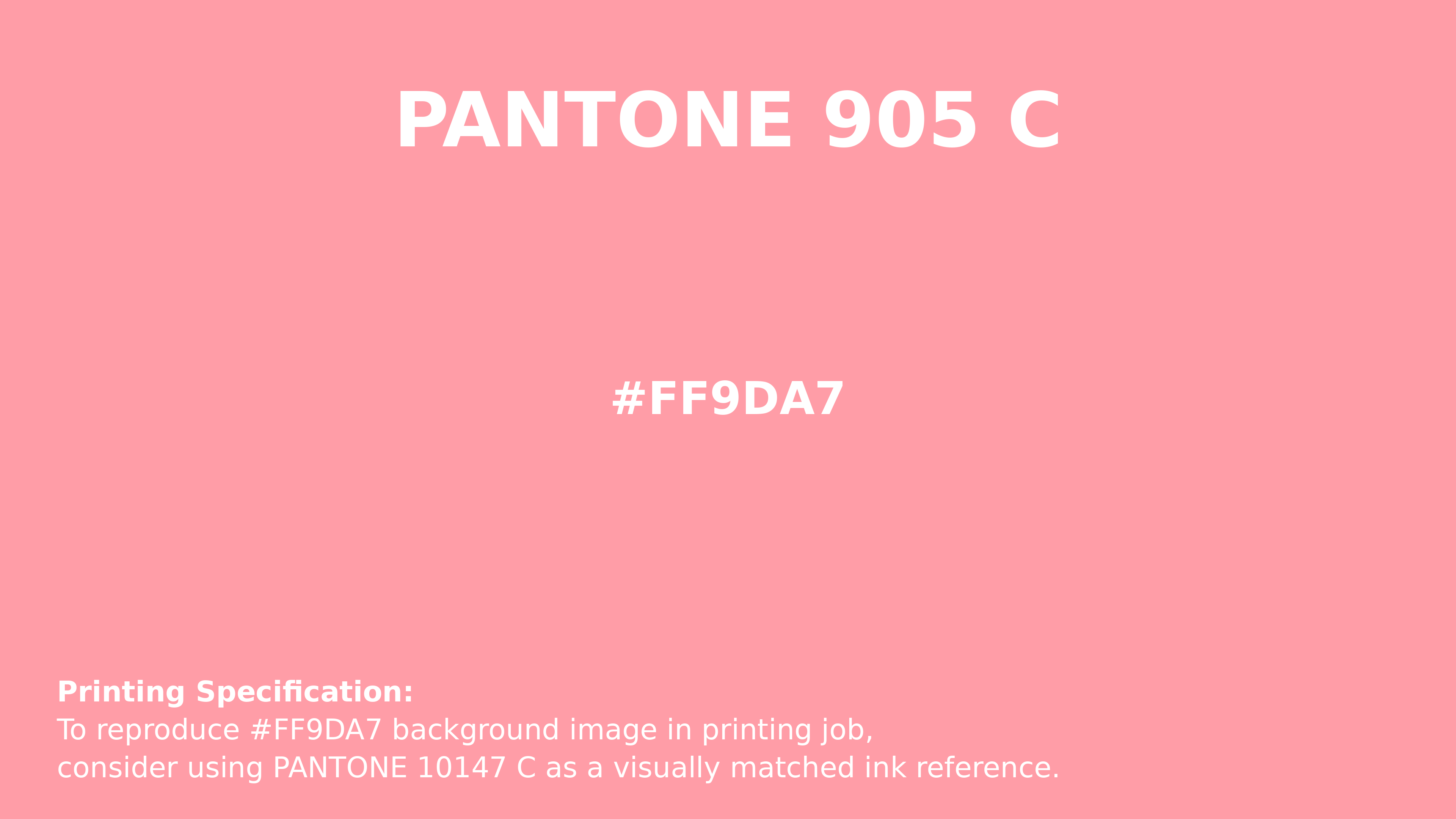 Professional Pantone color reference guide for Pantone 905 C Color | Hex color Code #ff9da7. Perfect for printing specifications and color matching in production. #pantone #colormatching #printing #ff9da7