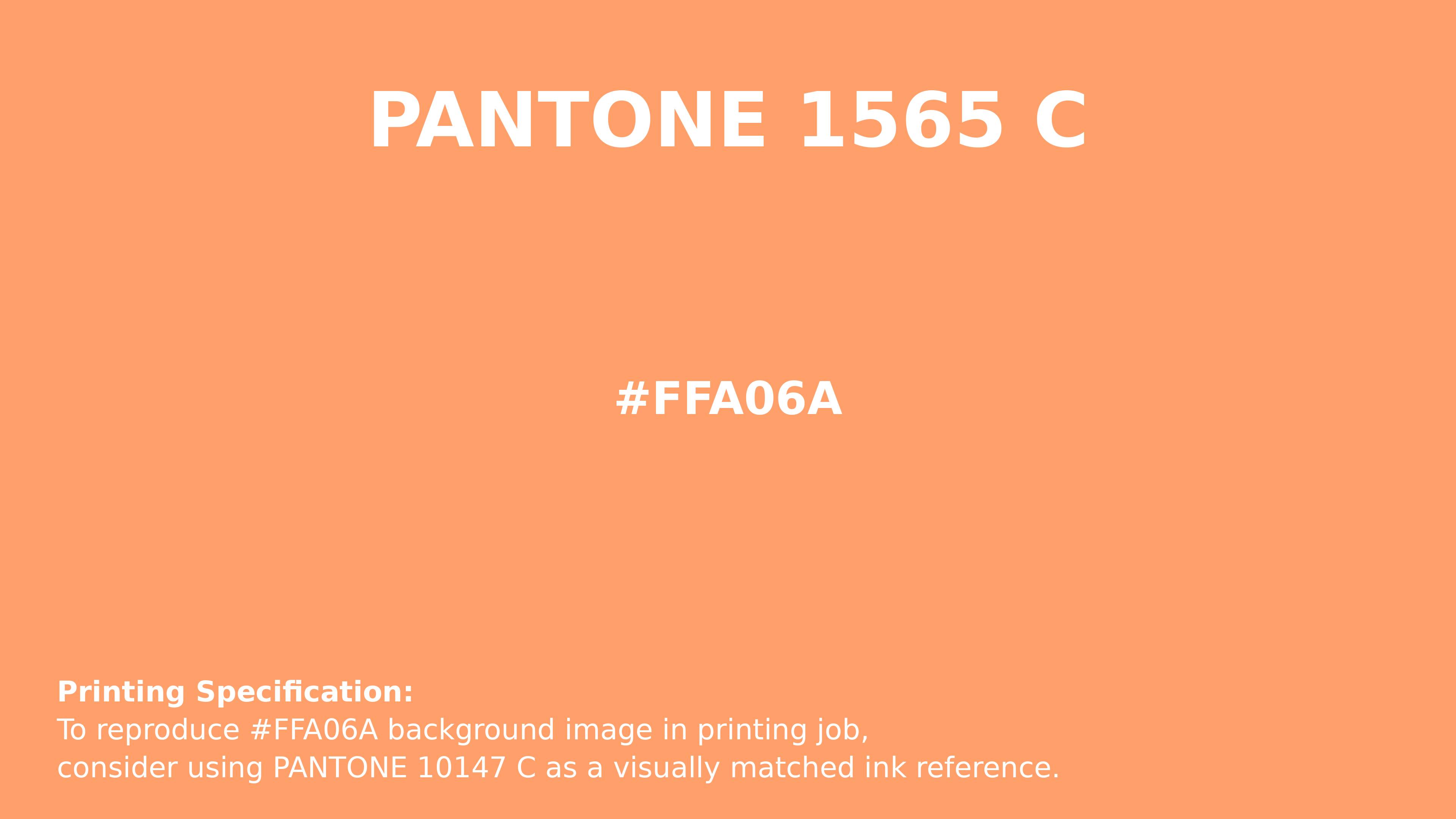 Professional Pantone color reference guide for Pantone 1565 C Color | Hex color Code #ffa06a. Perfect for printing specifications and color matching in production. #pantone #colormatching #printing #ffa06a