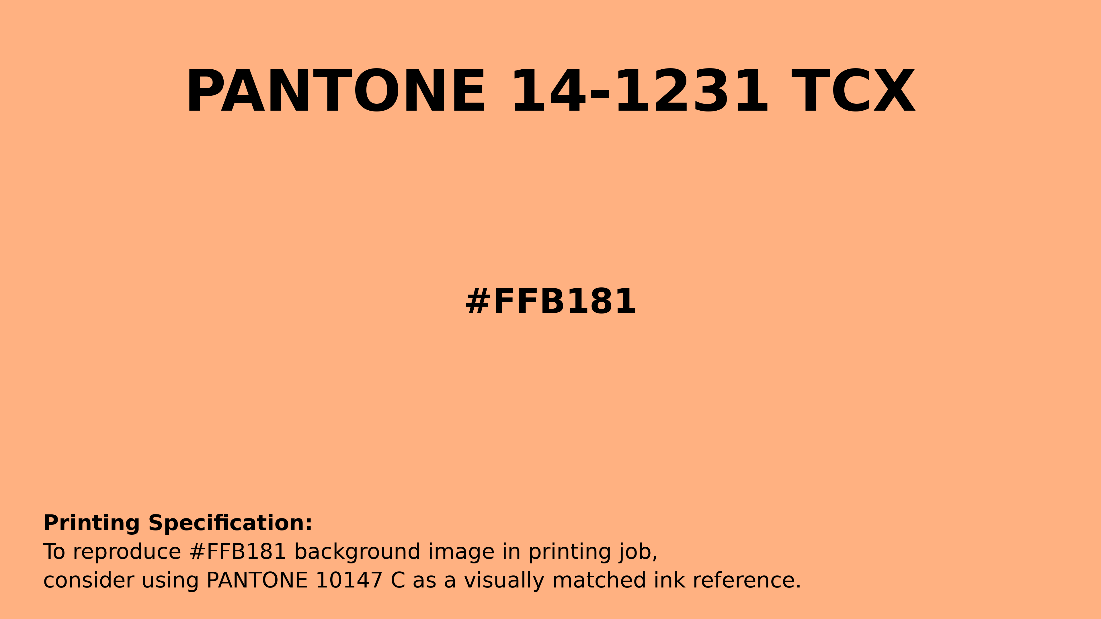 Professional Pantone color reference guide for Pantone 14-1231 Tcx Peach Cobbler Color | Hex color Code #ffb181. Perfect for printing specifications and color matching in production. #pantone #colormatching #printing #ffb181