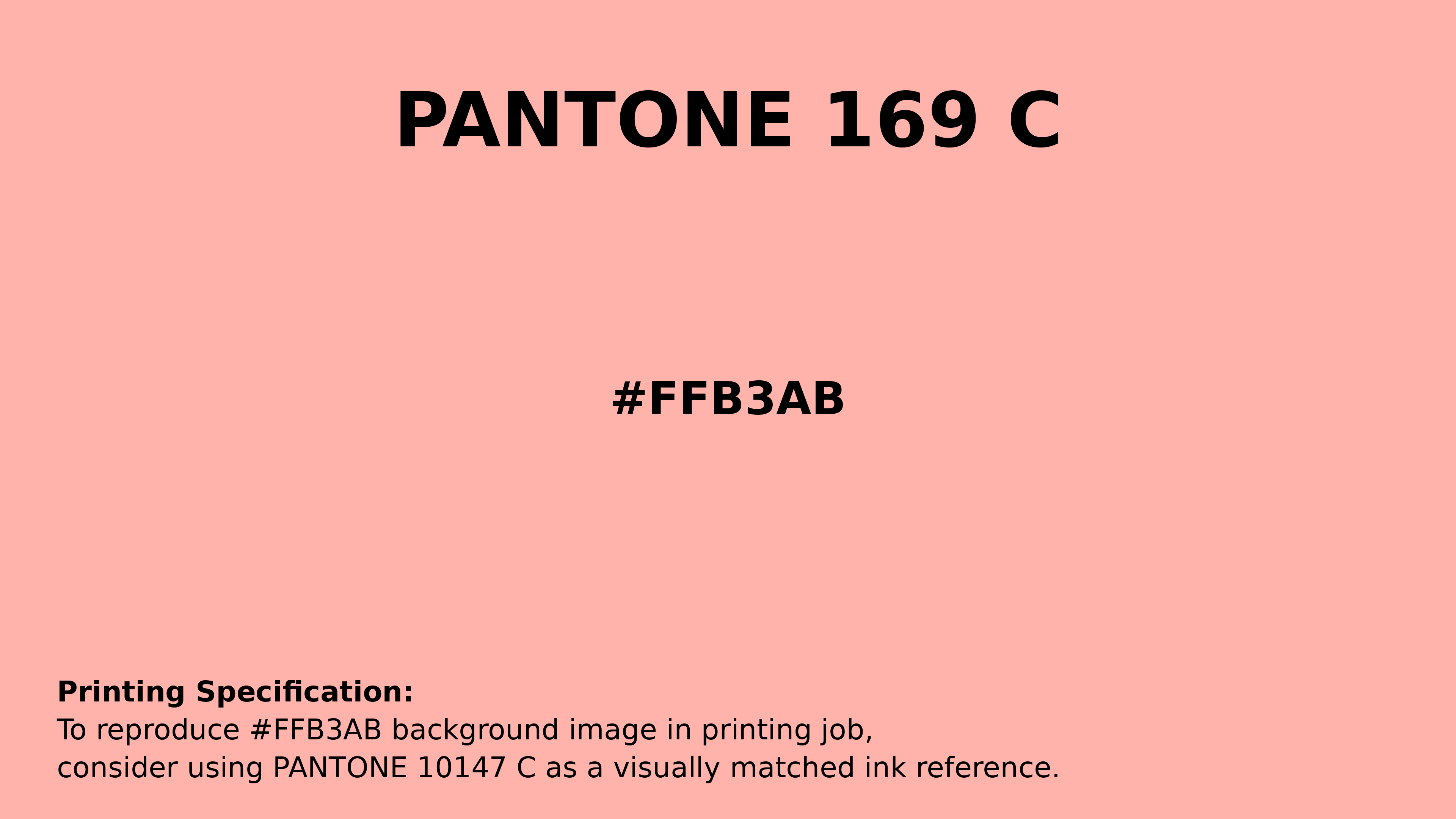 Professional Pantone color reference guide for Pantone 169 C Color | Hex color Code #ffb3ab. Perfect for printing specifications and color matching in production. #pantone #colormatching #printing #ffb3ab